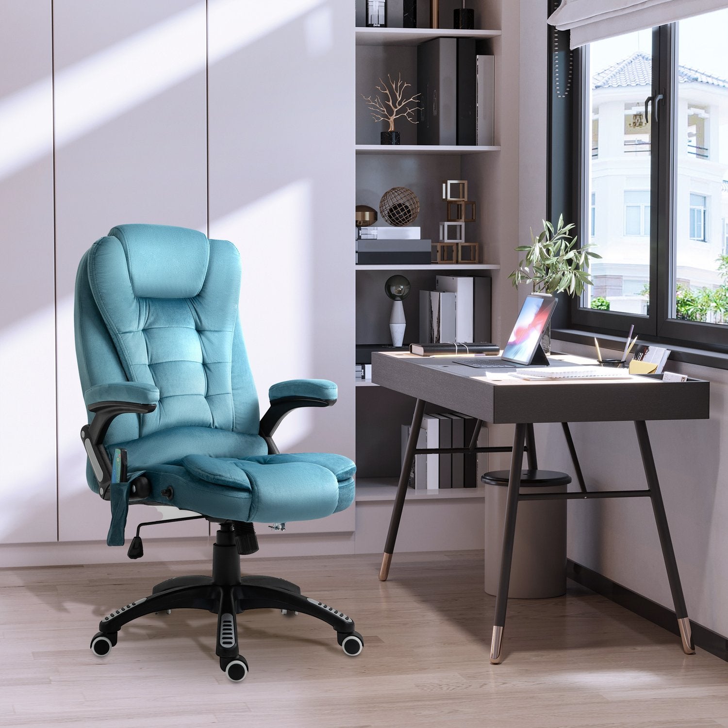 Ergonomisk massagekontorsstol, höjdjusterbar, blå