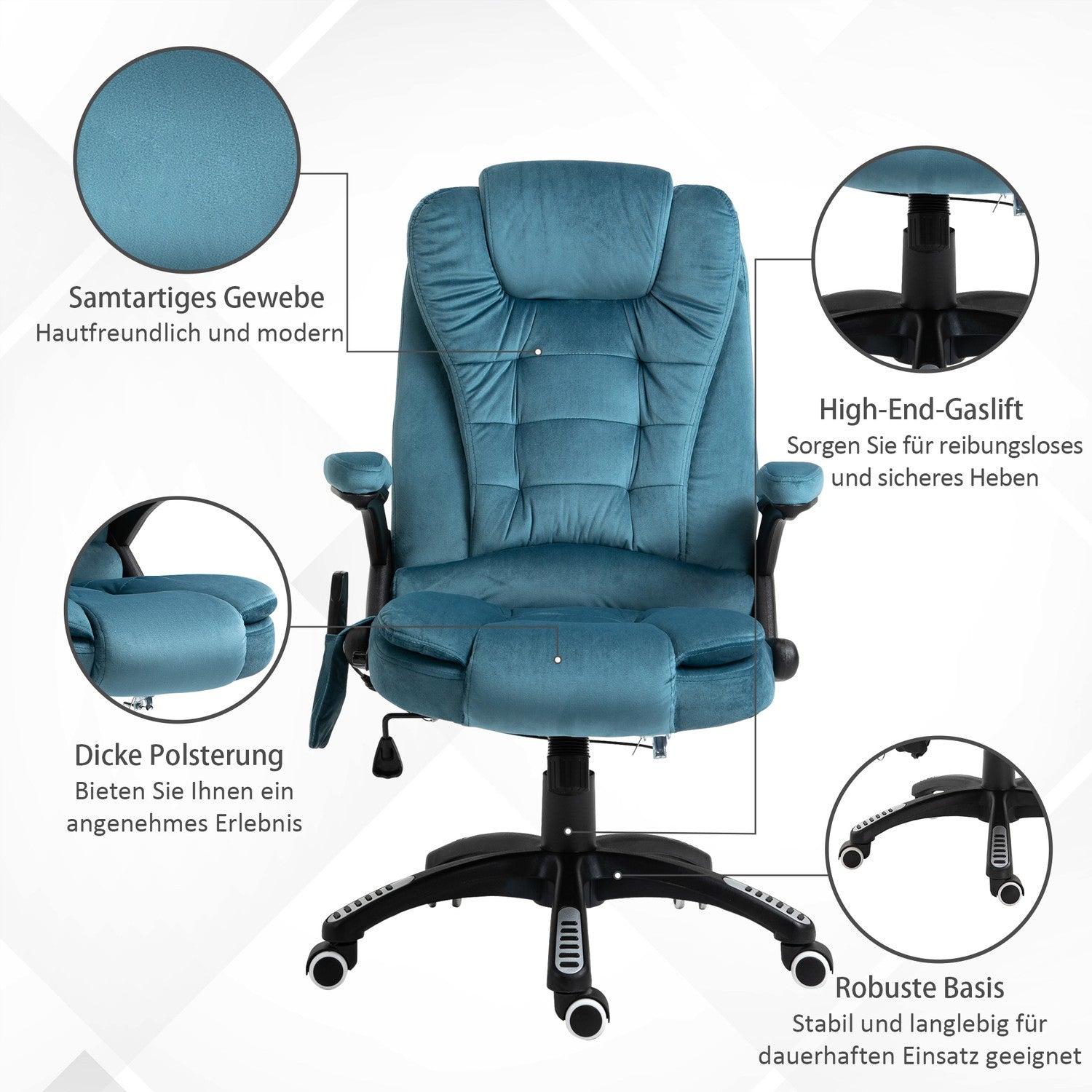 Ergonomisk massagekontorsstol, höjdjusterbar, blå