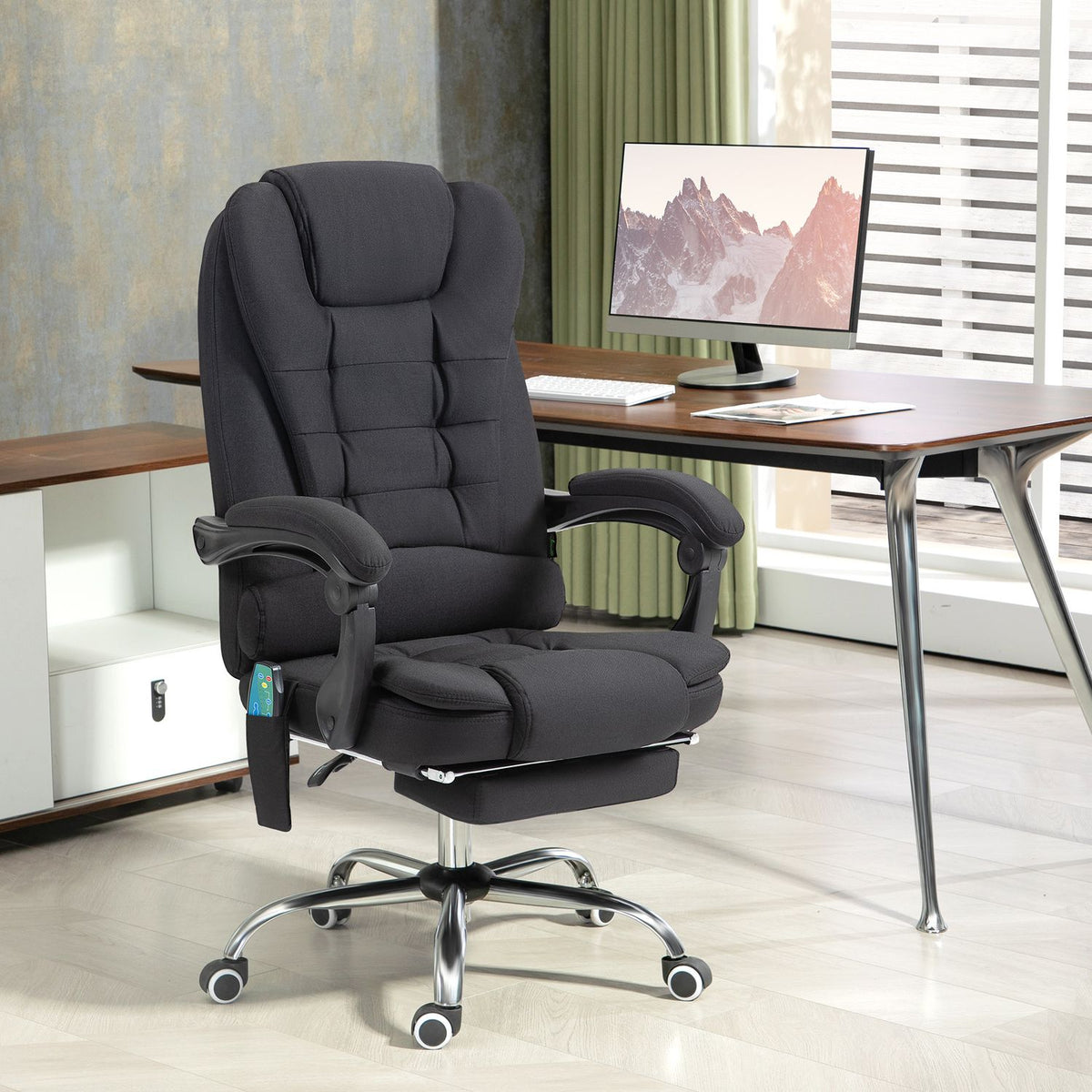 Chaise de bureau de massage ergonomique, allongée avec repose-pieds, noir