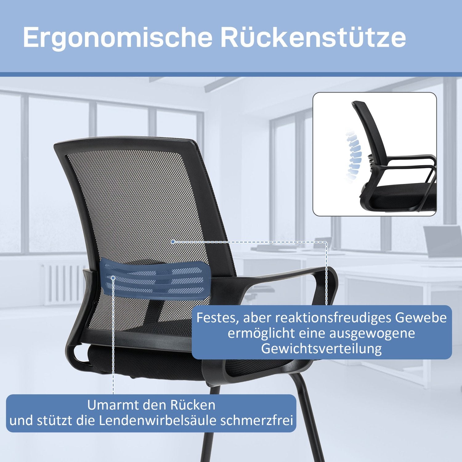 Ergonomisk nätstol, skum, metallben, svart