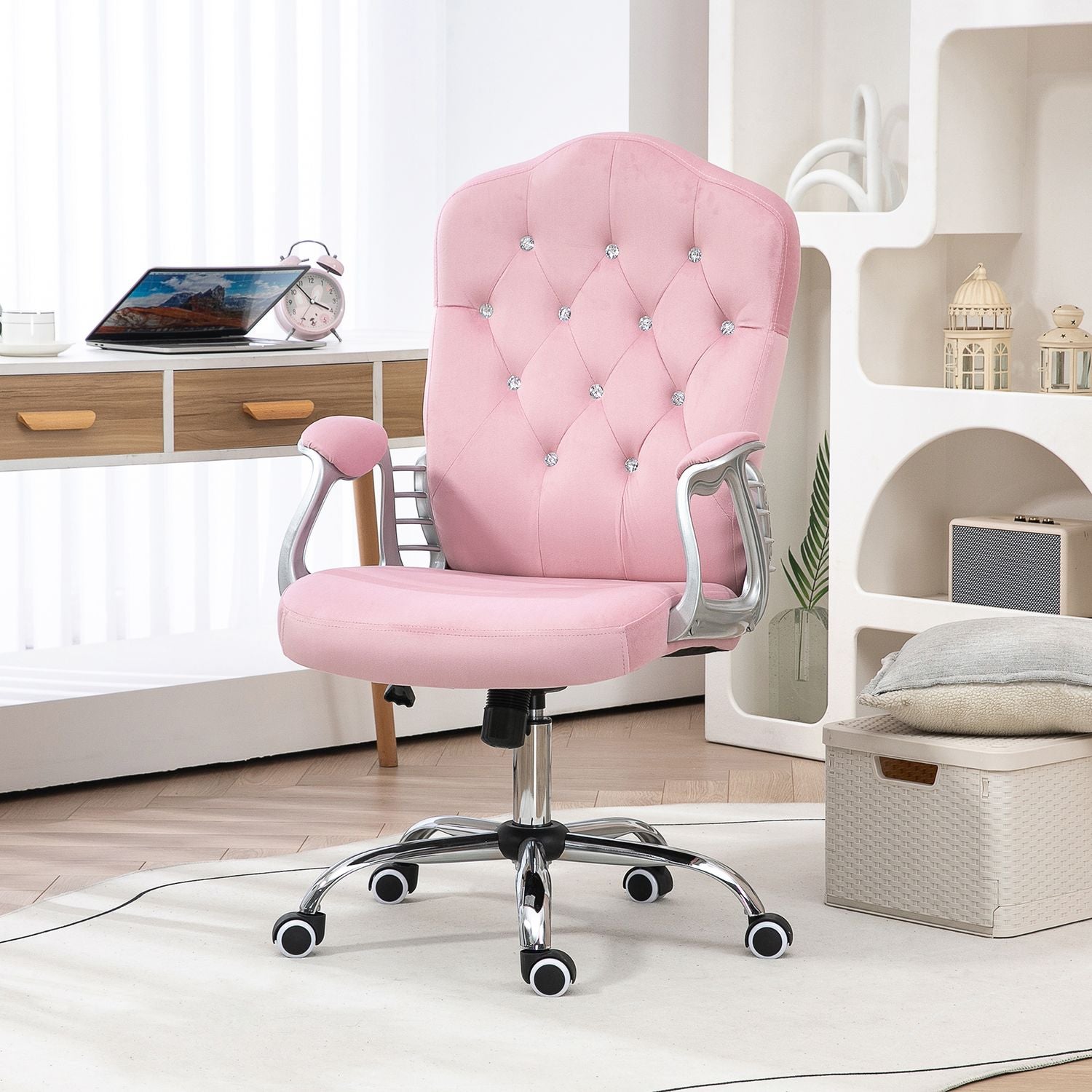 Ergonomisk rosa kontorsstol för kvinnor, höjdjusterbar