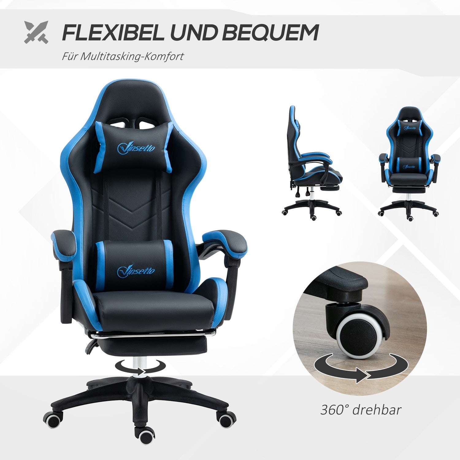 Ergonomisk spelstol med svankstöd och fotstöd