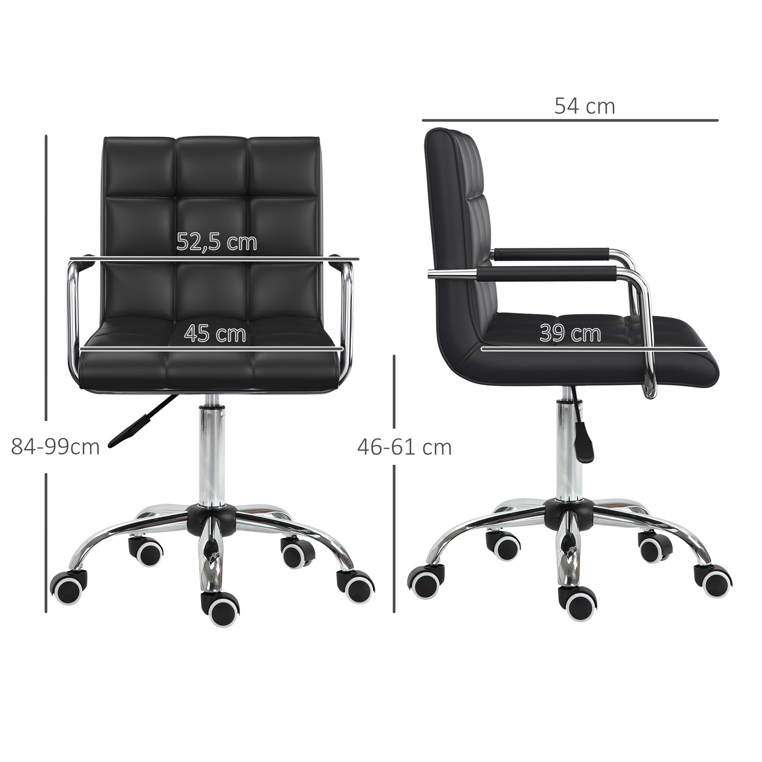 Ergonomisk ställbar kontorsstol med armstöd, 46-61H cm