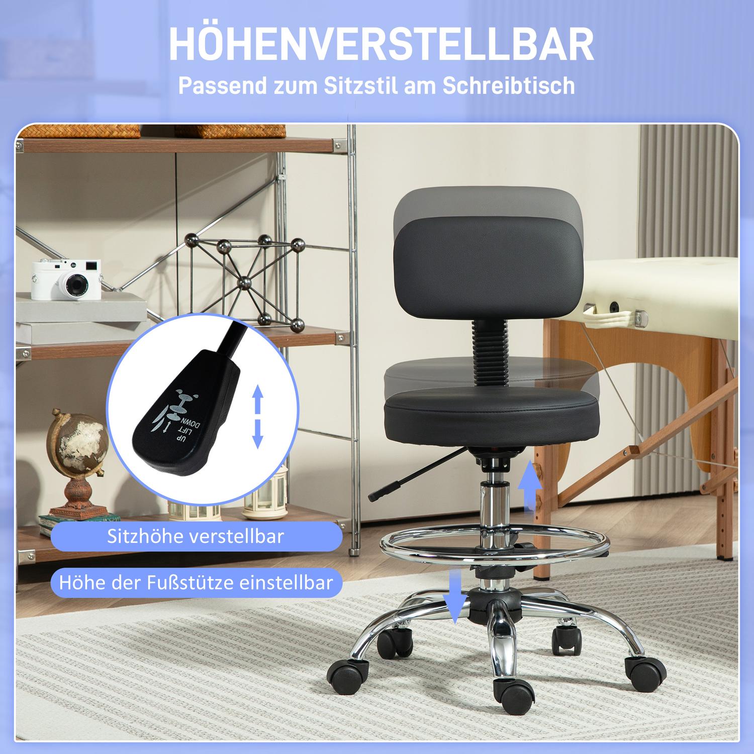 Ergonomisk svart kontorsstol med fotring, justerbar vridbar