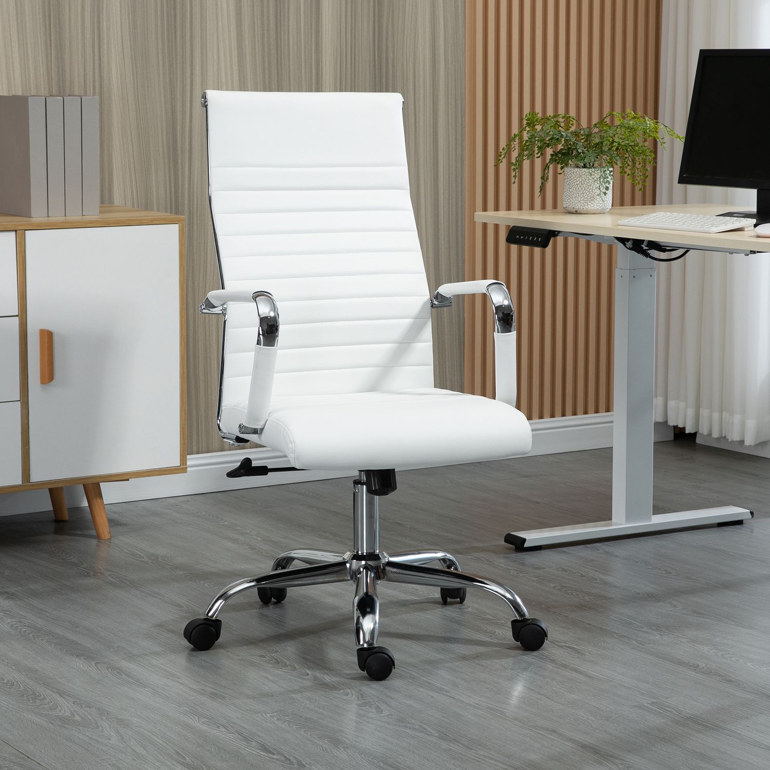 Ergonomisk vit kontorsstol, 360° vridbar, 120 kg Kapacitet