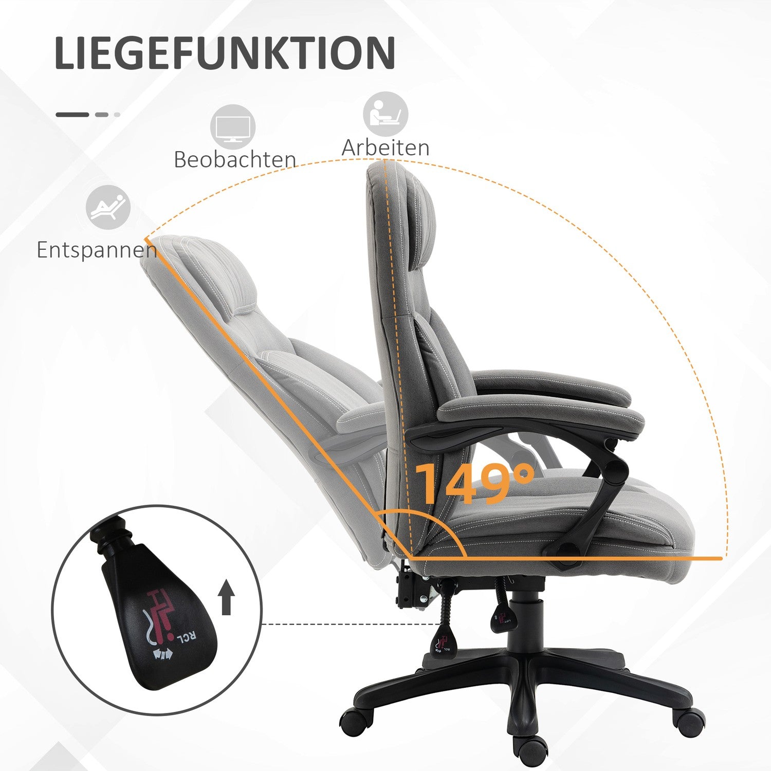 Ergonomisk vridbar kontorsstol, höjdjusterbar, linnelook