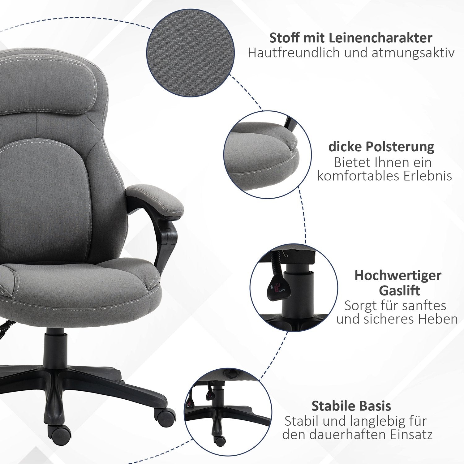 Ergonomisk vridbar kontorsstol, höjdjusterbar, linnelook