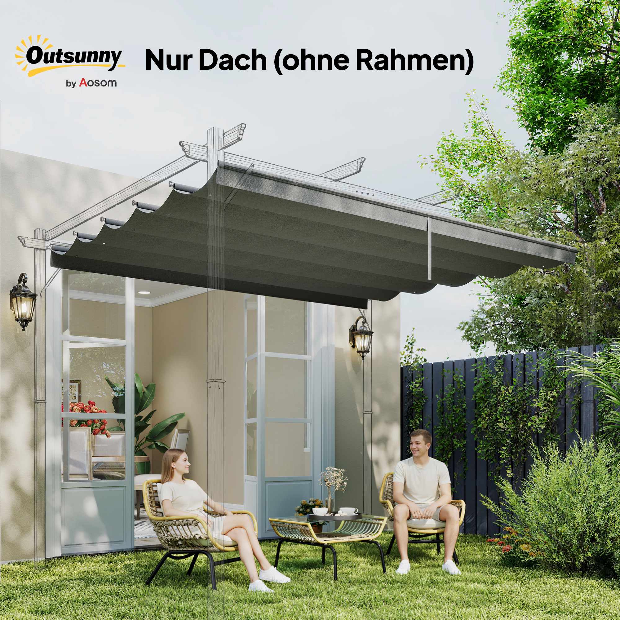 Ersättningstak för 3x3m Pergola, Ljusgrå, Polyester