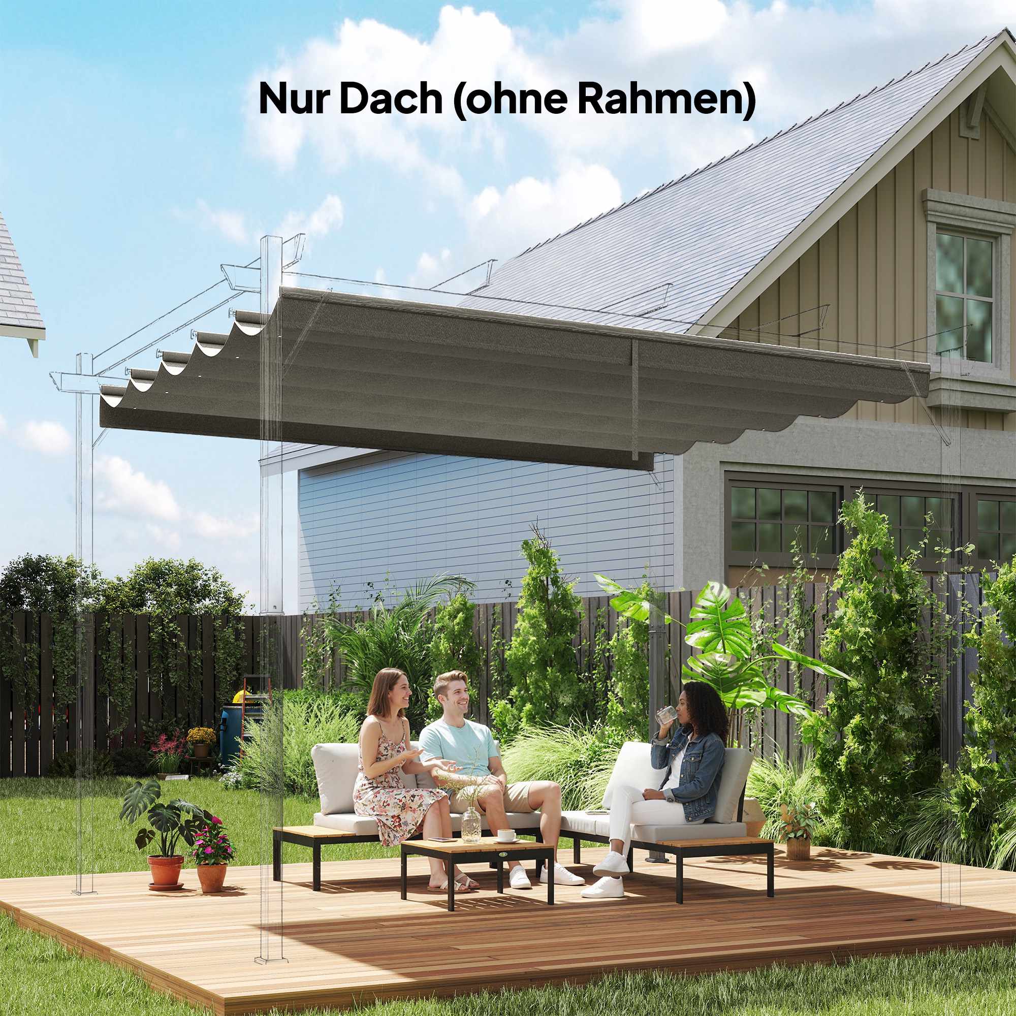 Ersättningstak för 3x3m Pergola, Ljusgrå, Polyester