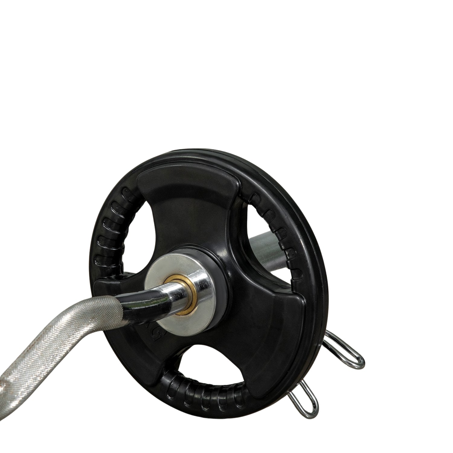 Ett par 5 kg gummi Olympic Tri-Grip viktskivor