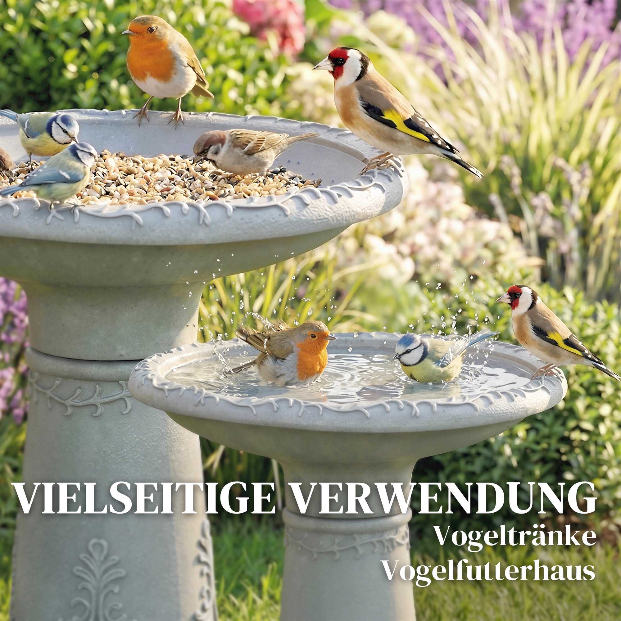 Fågelbad, harts, stenutseende, 48 cm diameter