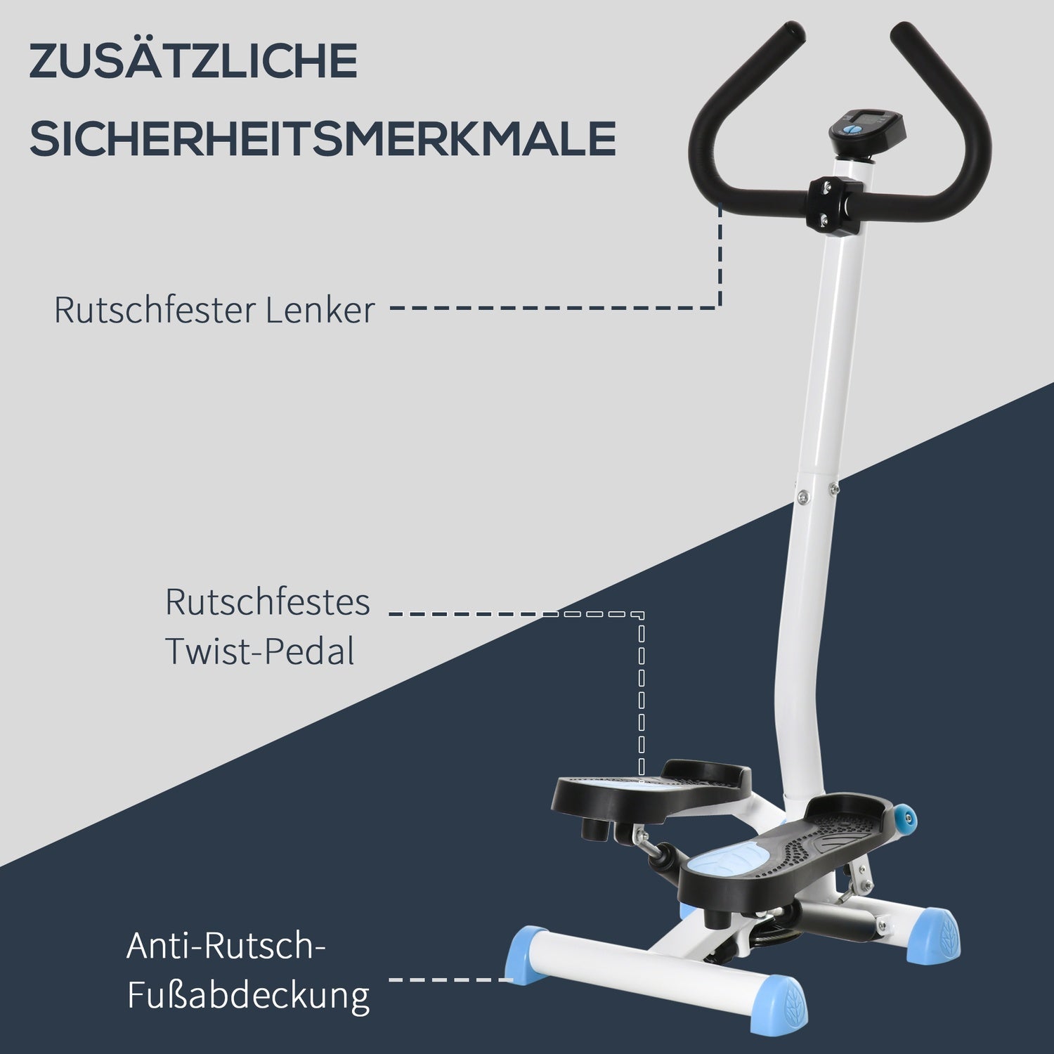 Fitness Swing Stepper med handtag, LCD, 100 kg kapacitet