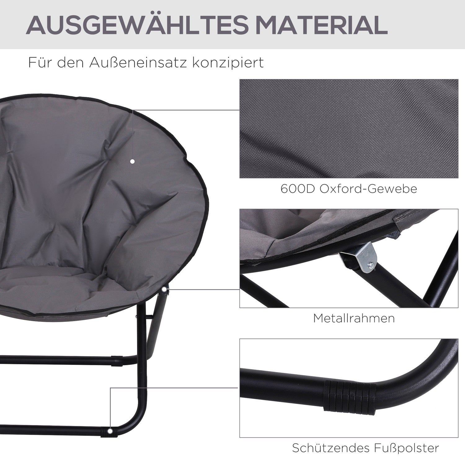 Fällbar Campingstol, Metall & Oxford Tyg, 80x80x75 cm