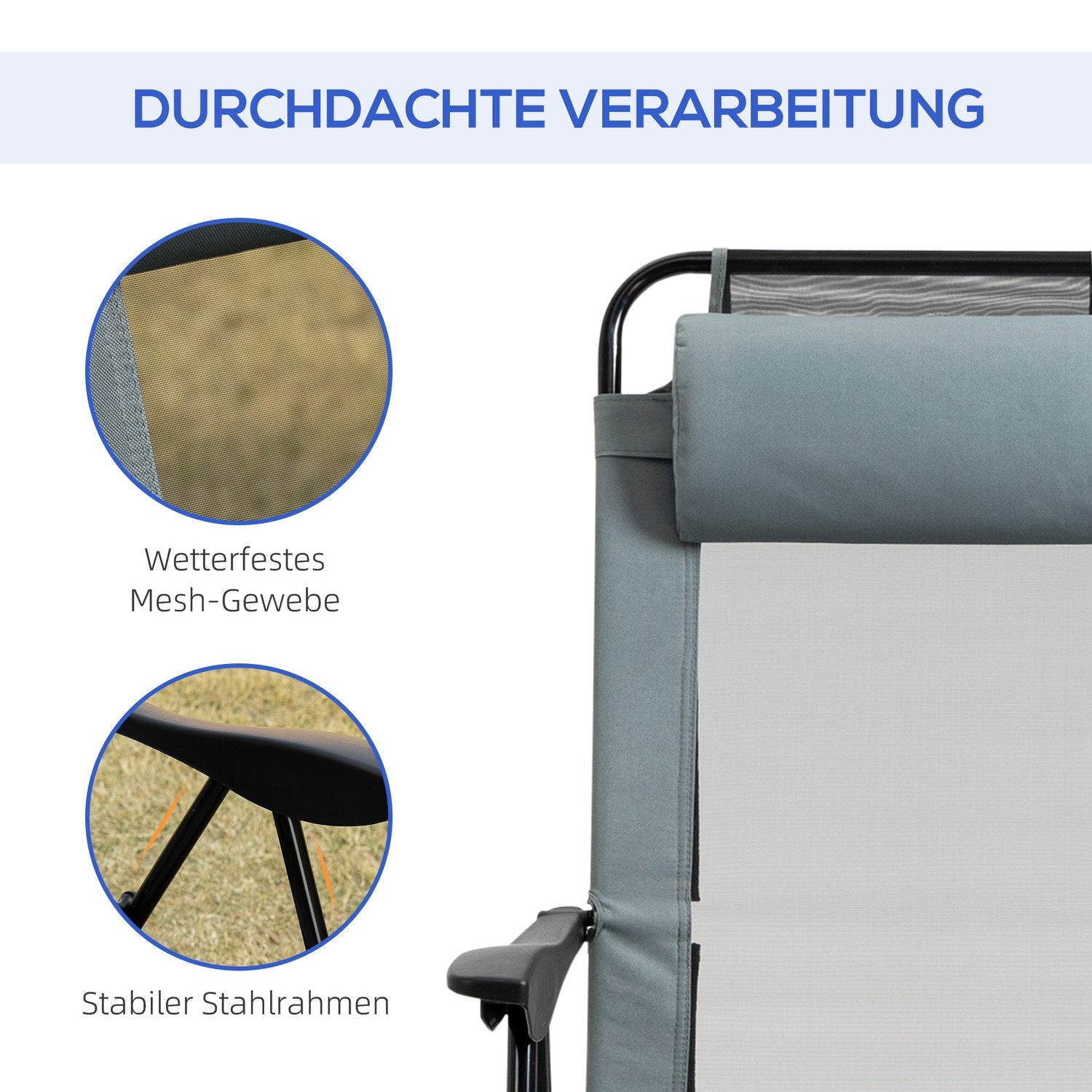 Fällbara trädgårdsstolar, justerbart ryggstöd, 120 kg kapacitet