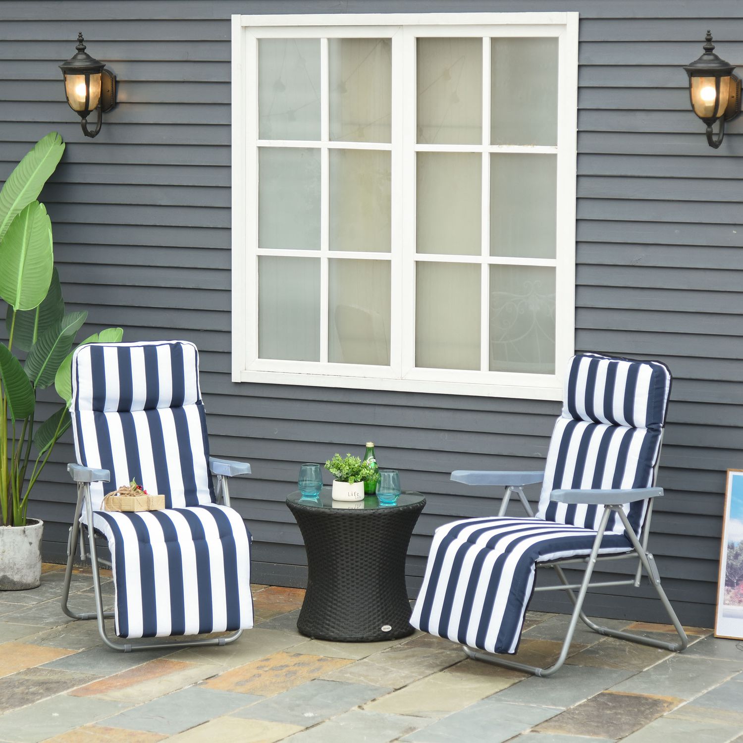 Fällbara trädgårdsstolar med dyna – 5 positioner, blå