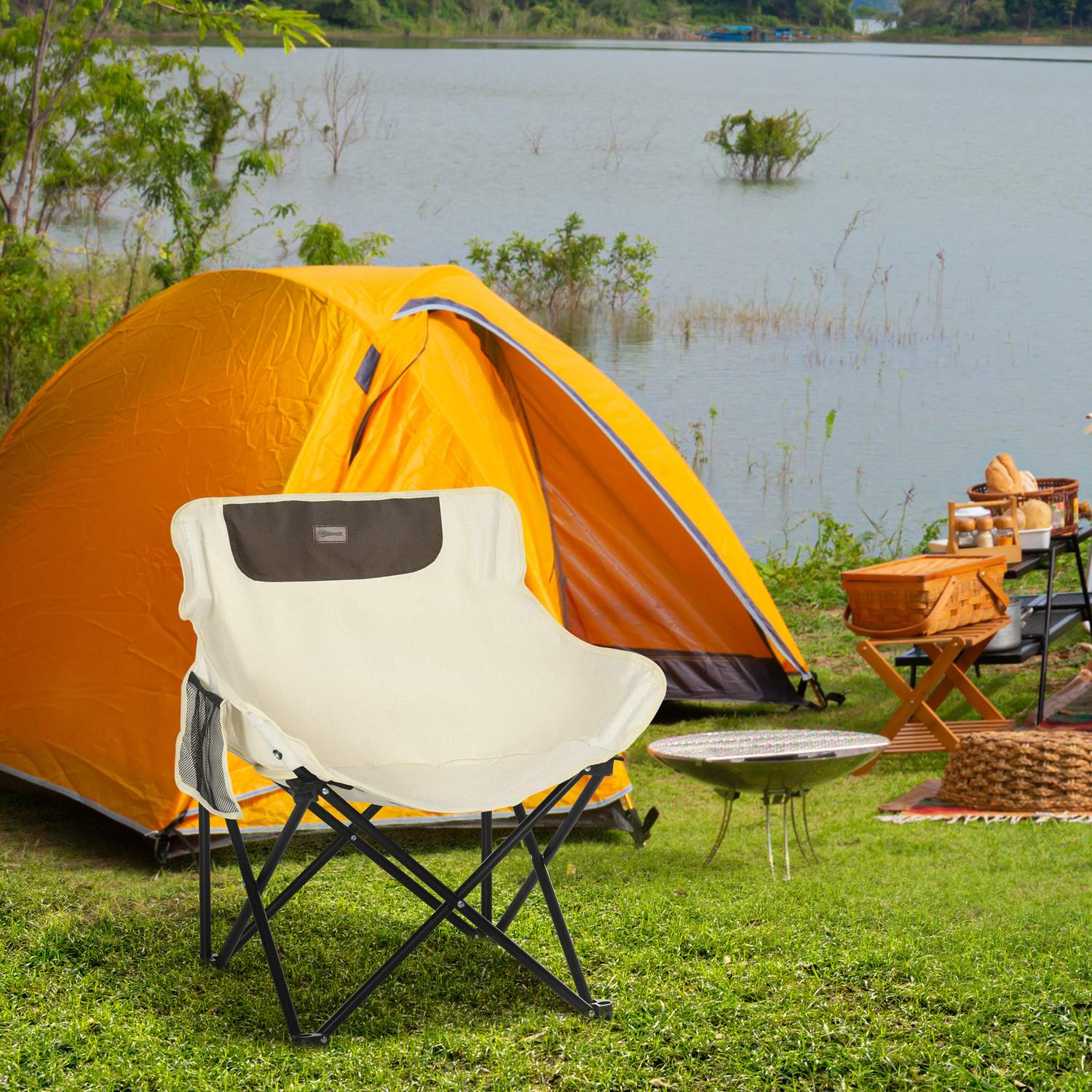 Fällbar campingstol med sidficka och bärväska