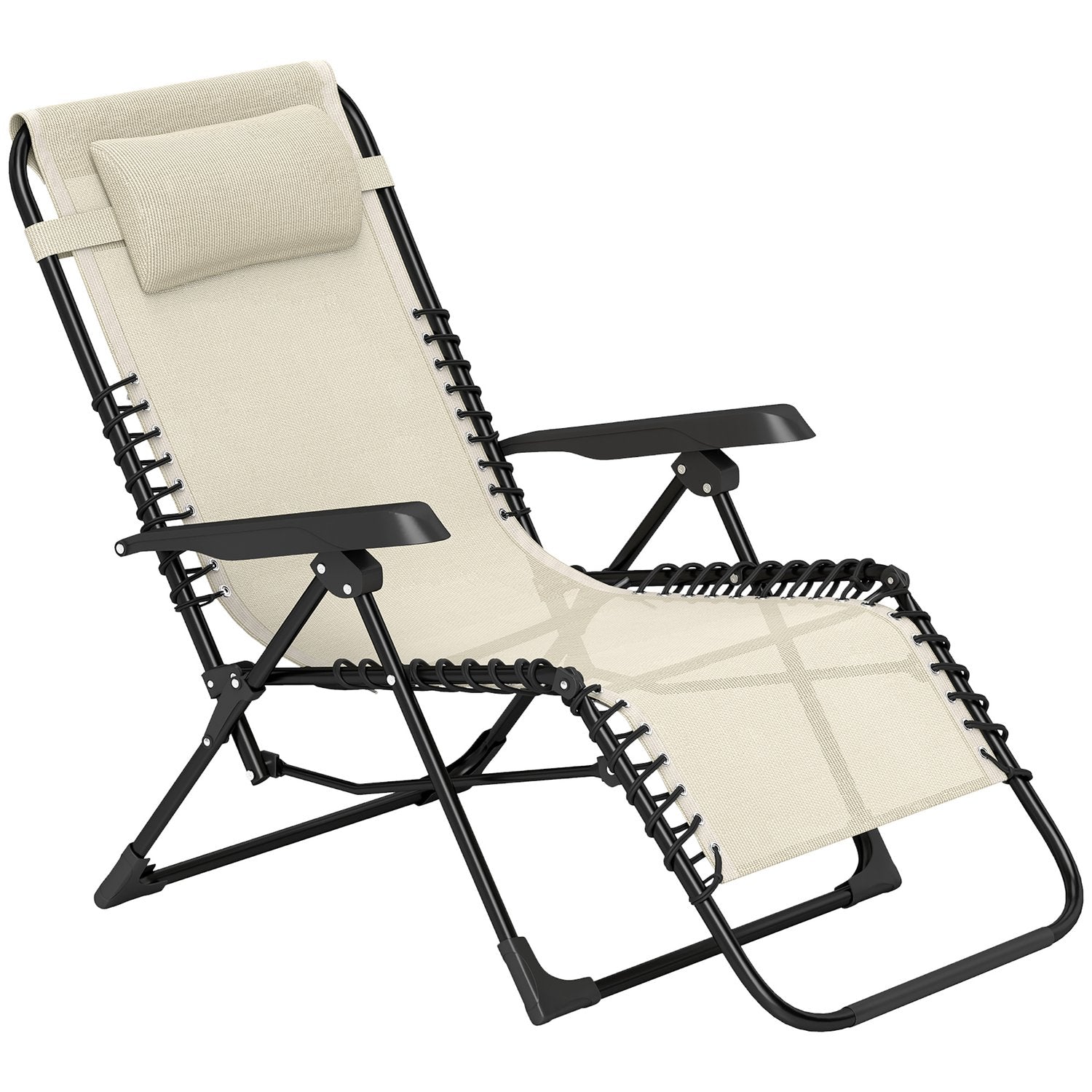 Fällbar solstol med kudde, 5-läges rygg, beige
