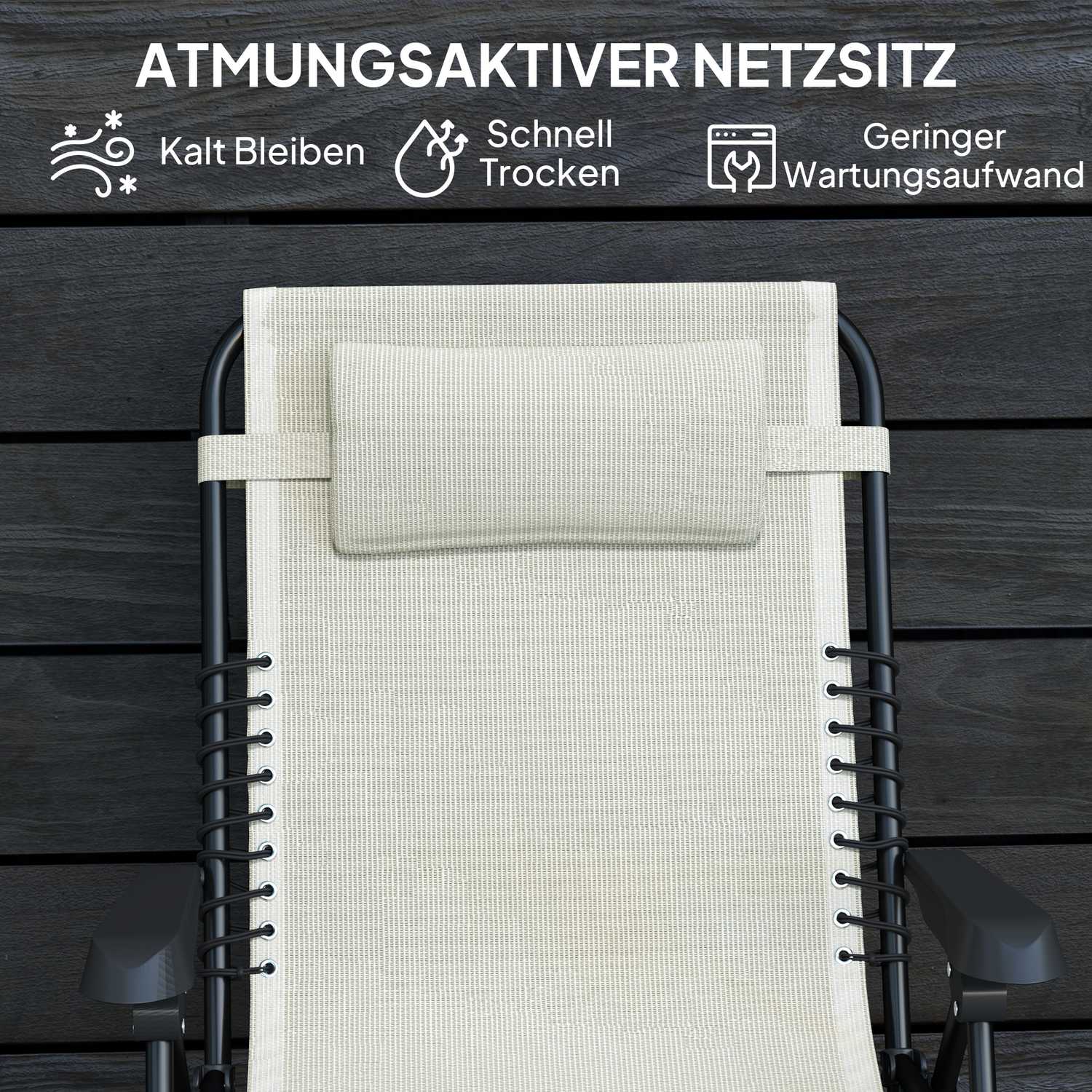 Fällbar solstol med kudde, 5-läges rygg, beige