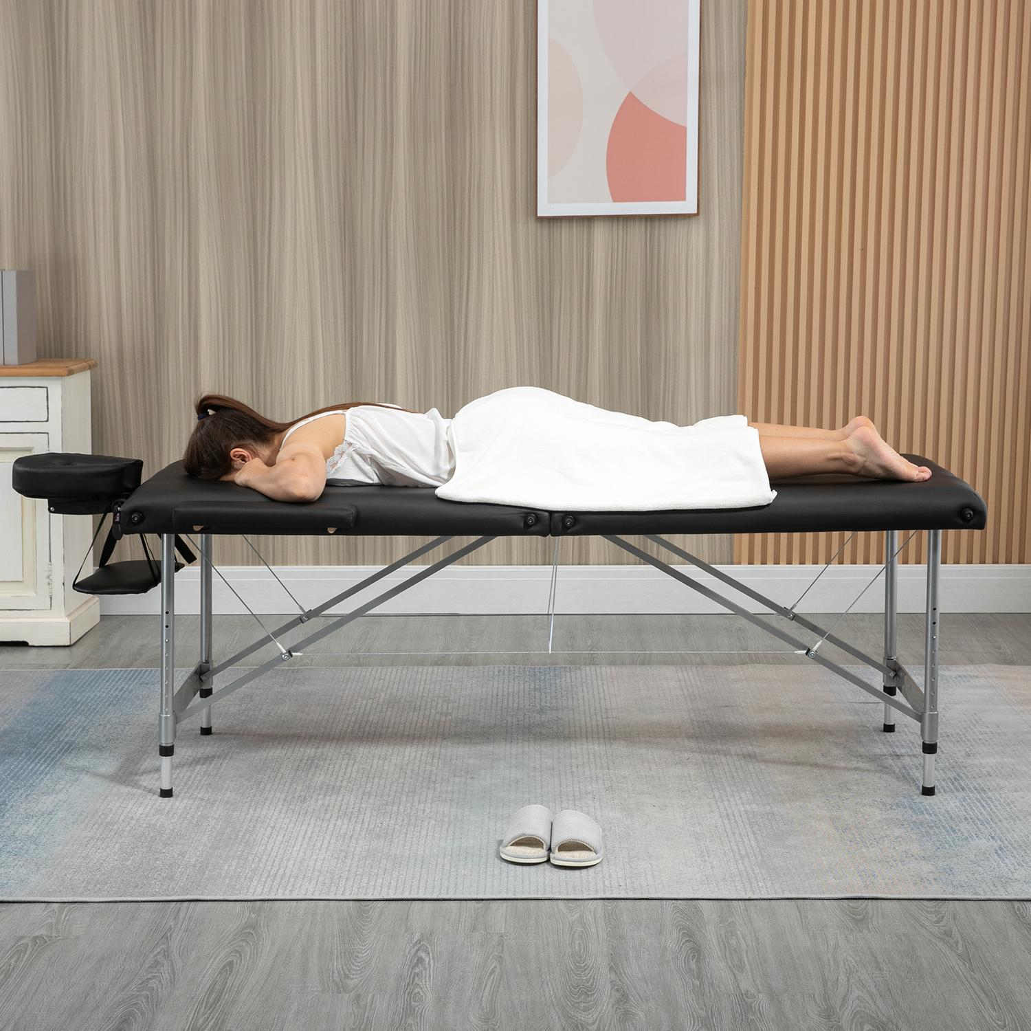 Fällbart massagebänk, 7-zoner, höjdjusterbar, svart