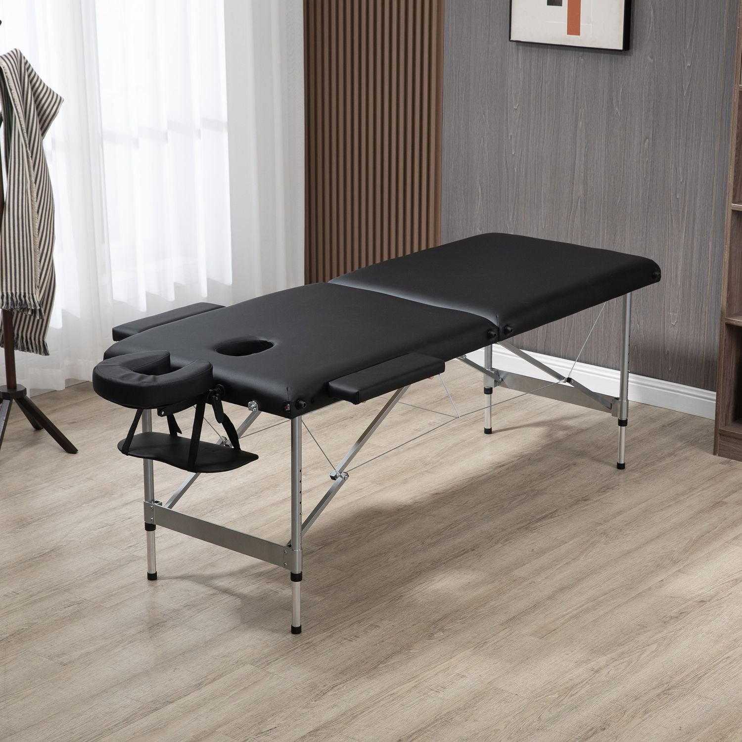Fällbart massagebänk, 7-zoner, höjdjusterbar, svart
