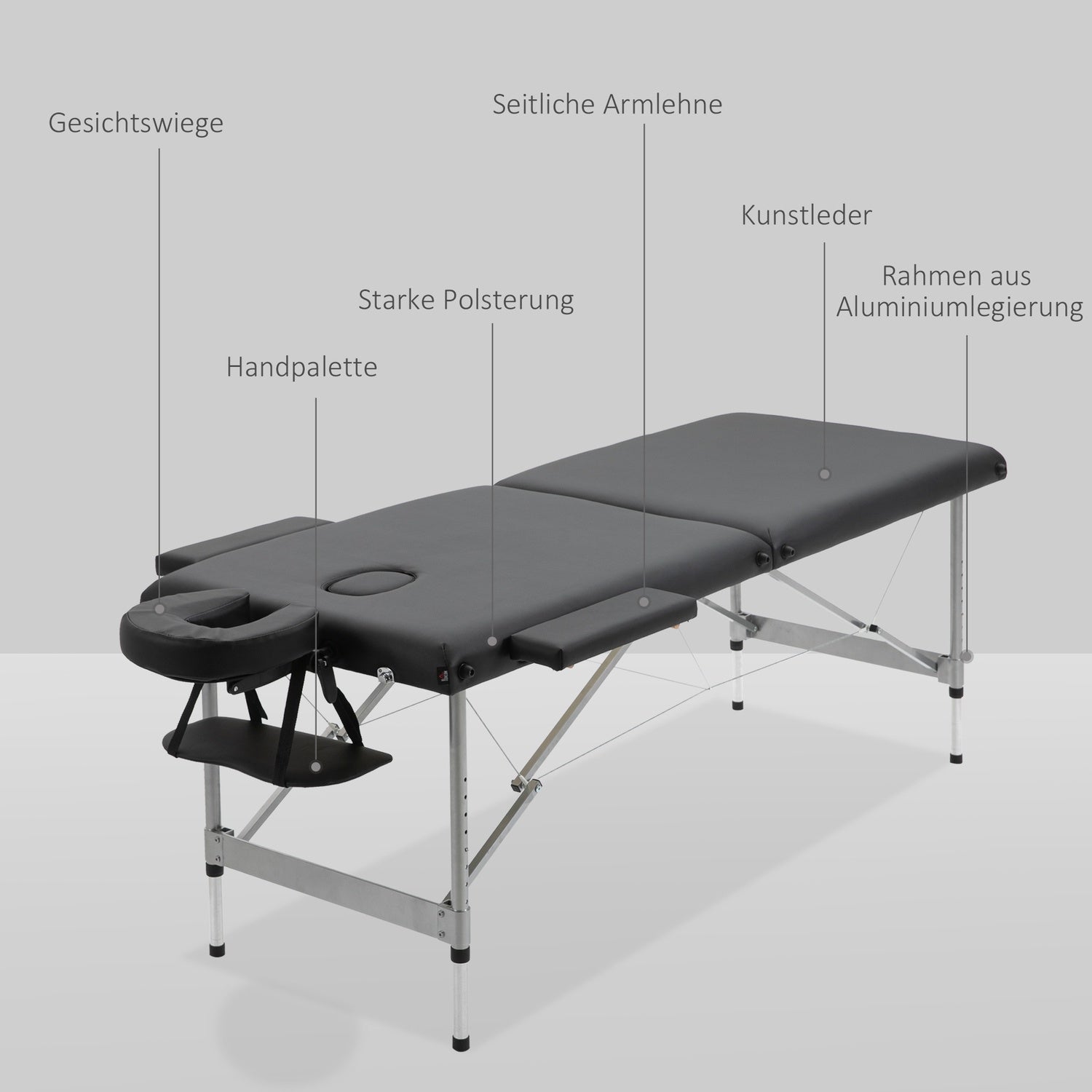 Fällbart massagebänk, 7-zoner, höjdjusterbar, svart