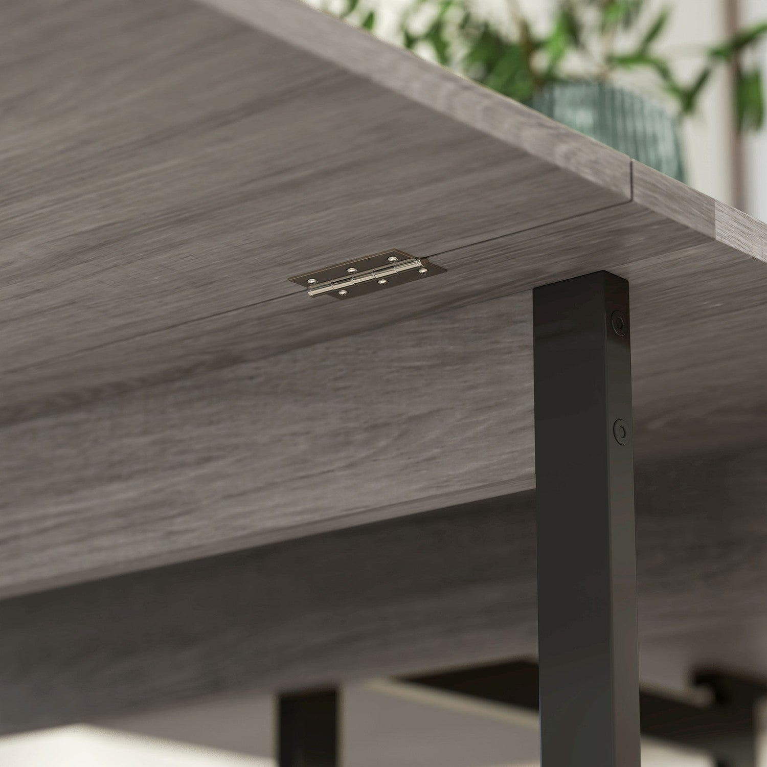 Fällbart matbord i industriell design, för upp till 4 personer, öppna hyllor, flexibel, metall, spånskiva, grå