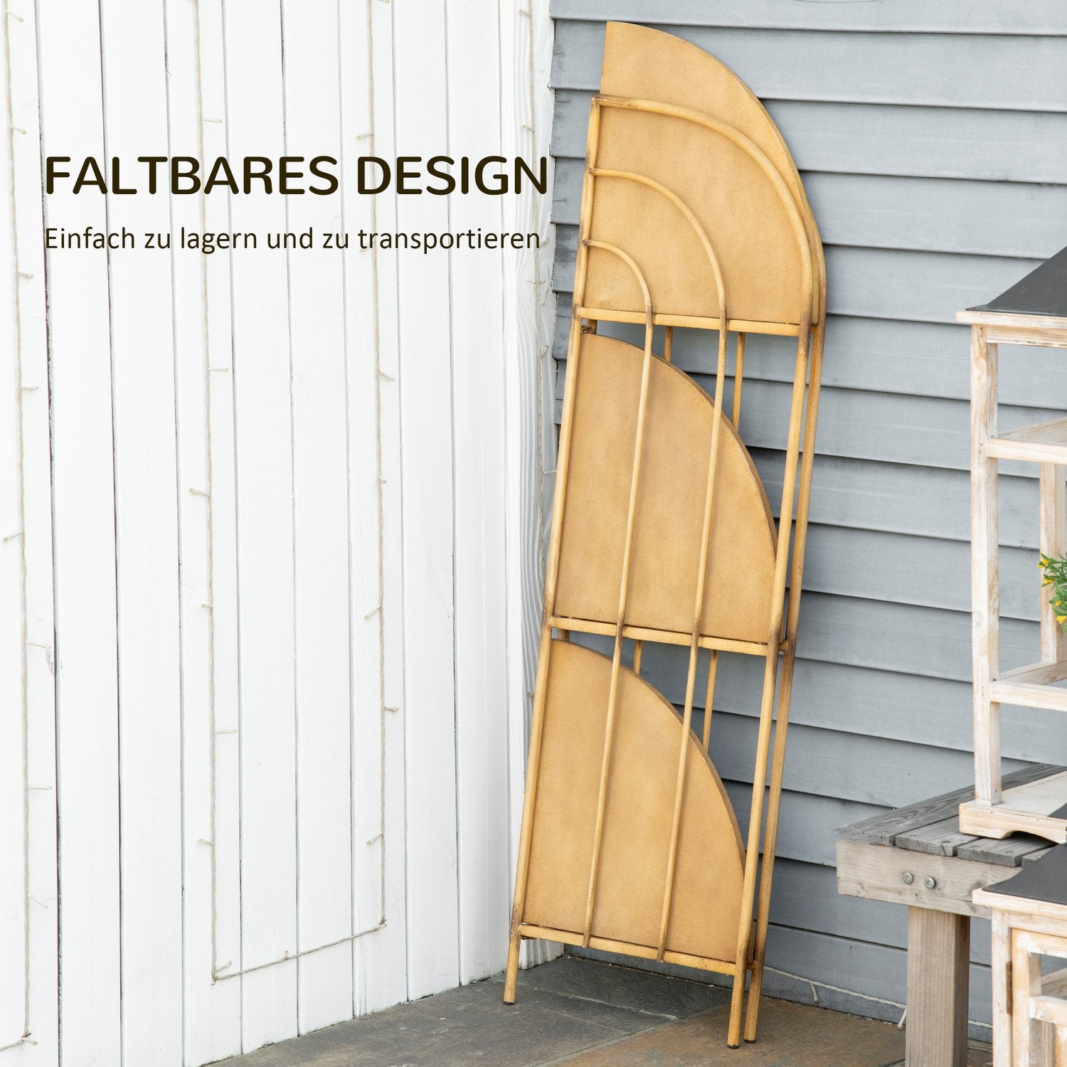 Fällbart metallställ – 3-vånings hörnhylla, brun