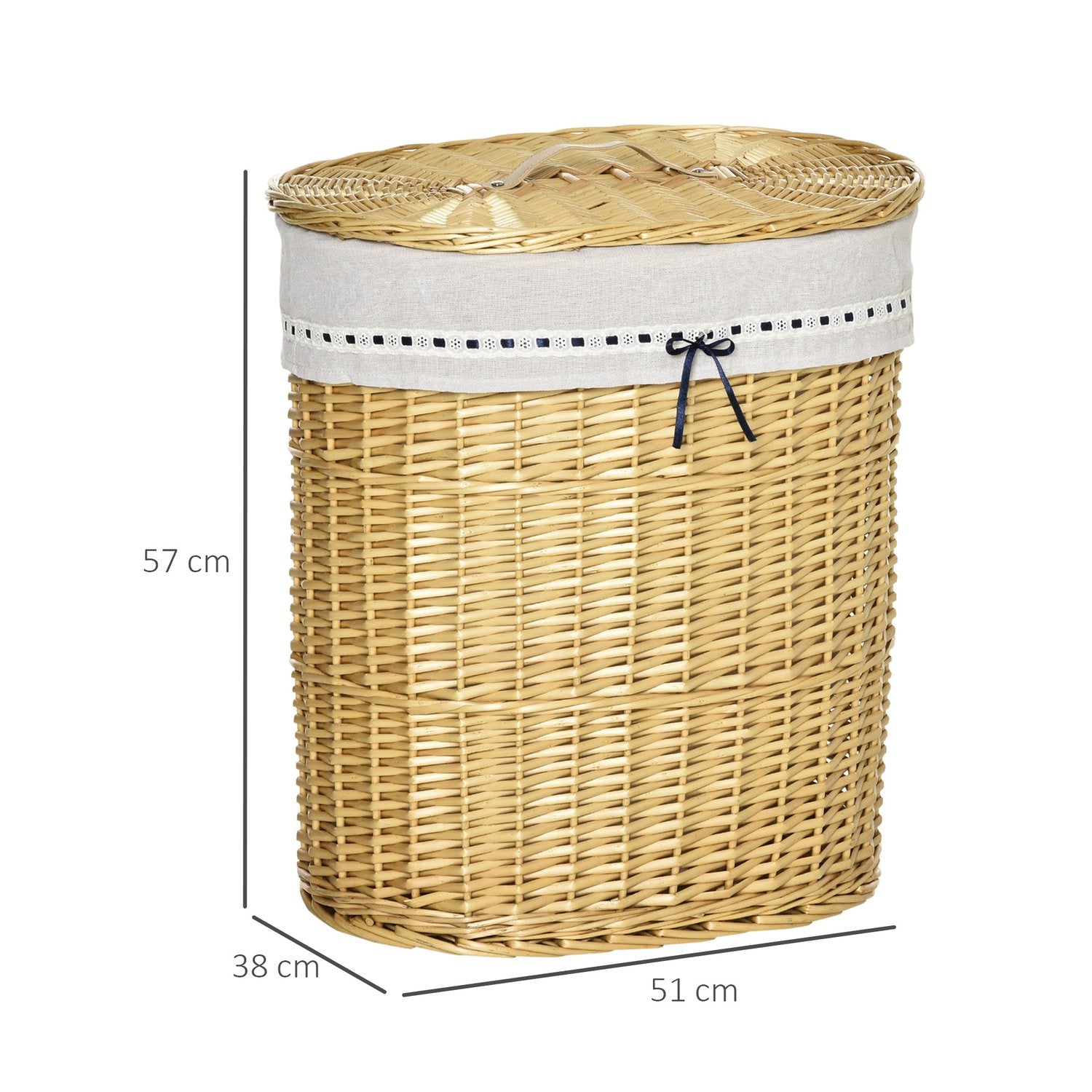 Flätad tvättkorg med lock, 100L kapacitet, naturlig