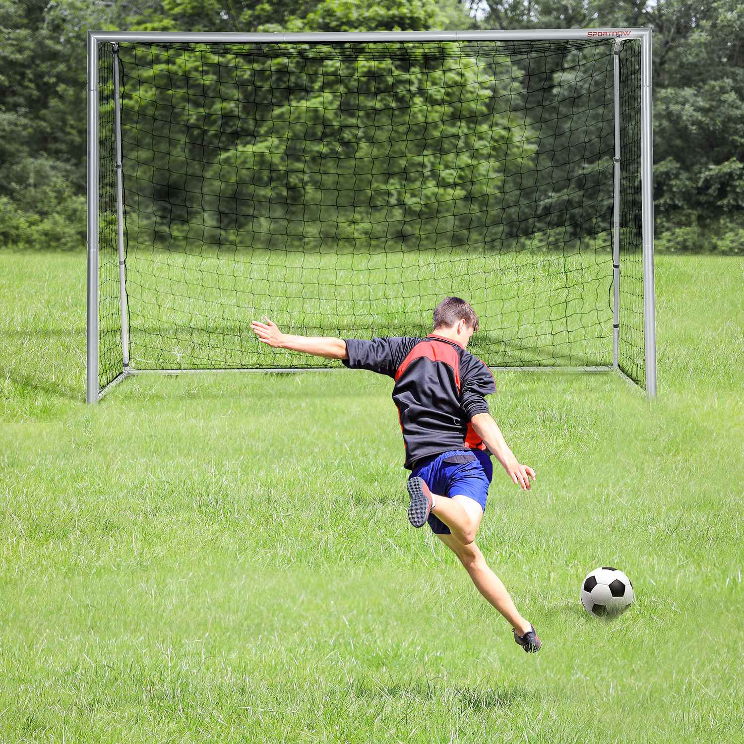 Fotbollsmål i stål med PE Mesh, 300x120x200 cm, Grå