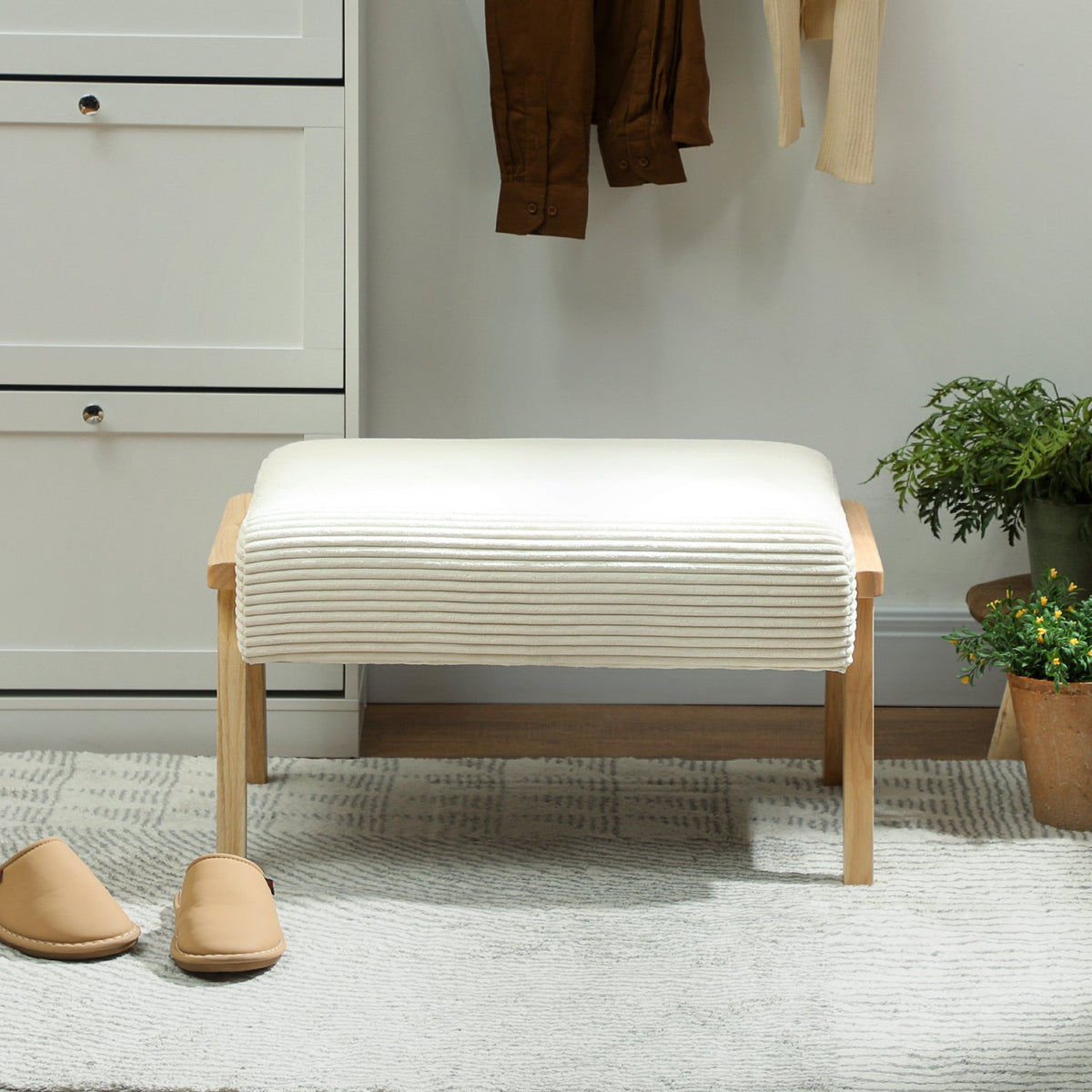 Fotpall med mjuk kudde, manchesterlook, krämvit