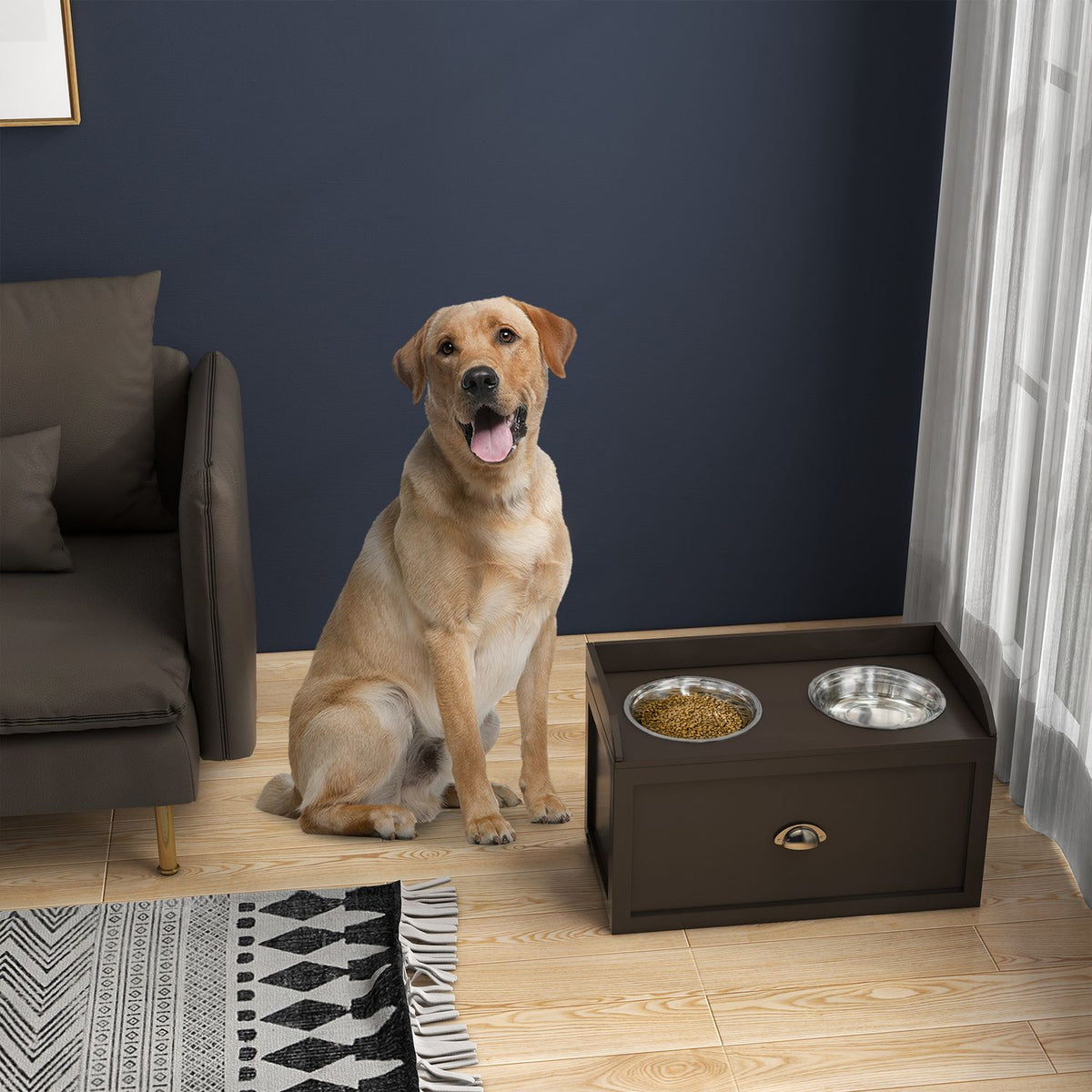 Station d'alimentation pour chien surélevée, 2 x gamelles 2L en acier inoxydable
