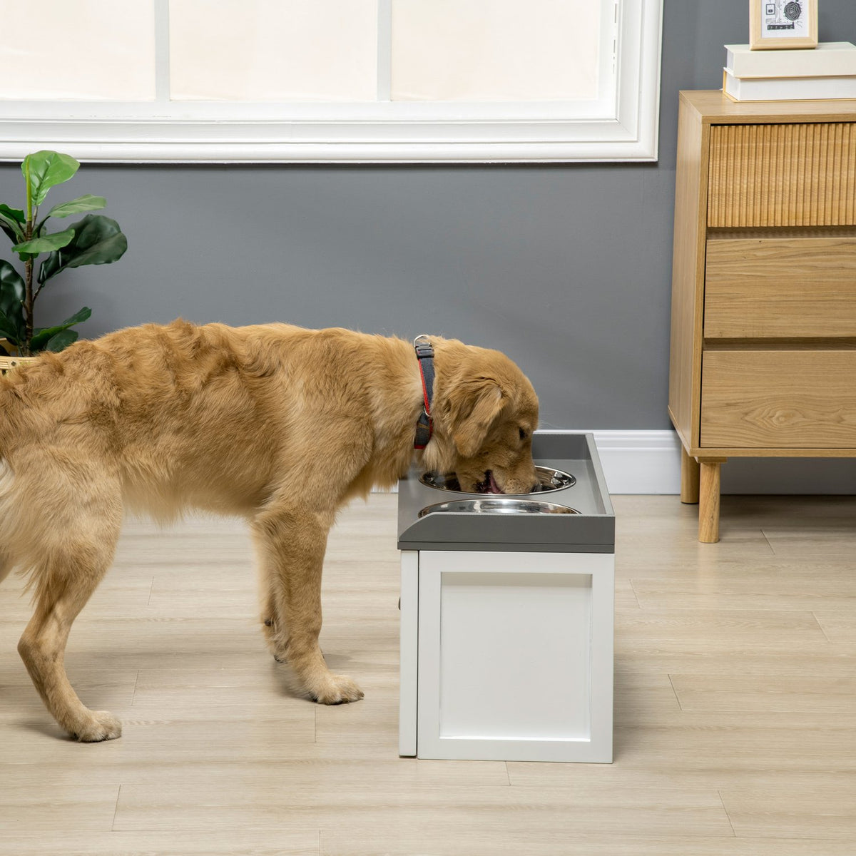 Stazione pappa rialzata per cani con ciotole 2x2L in acciaio inox