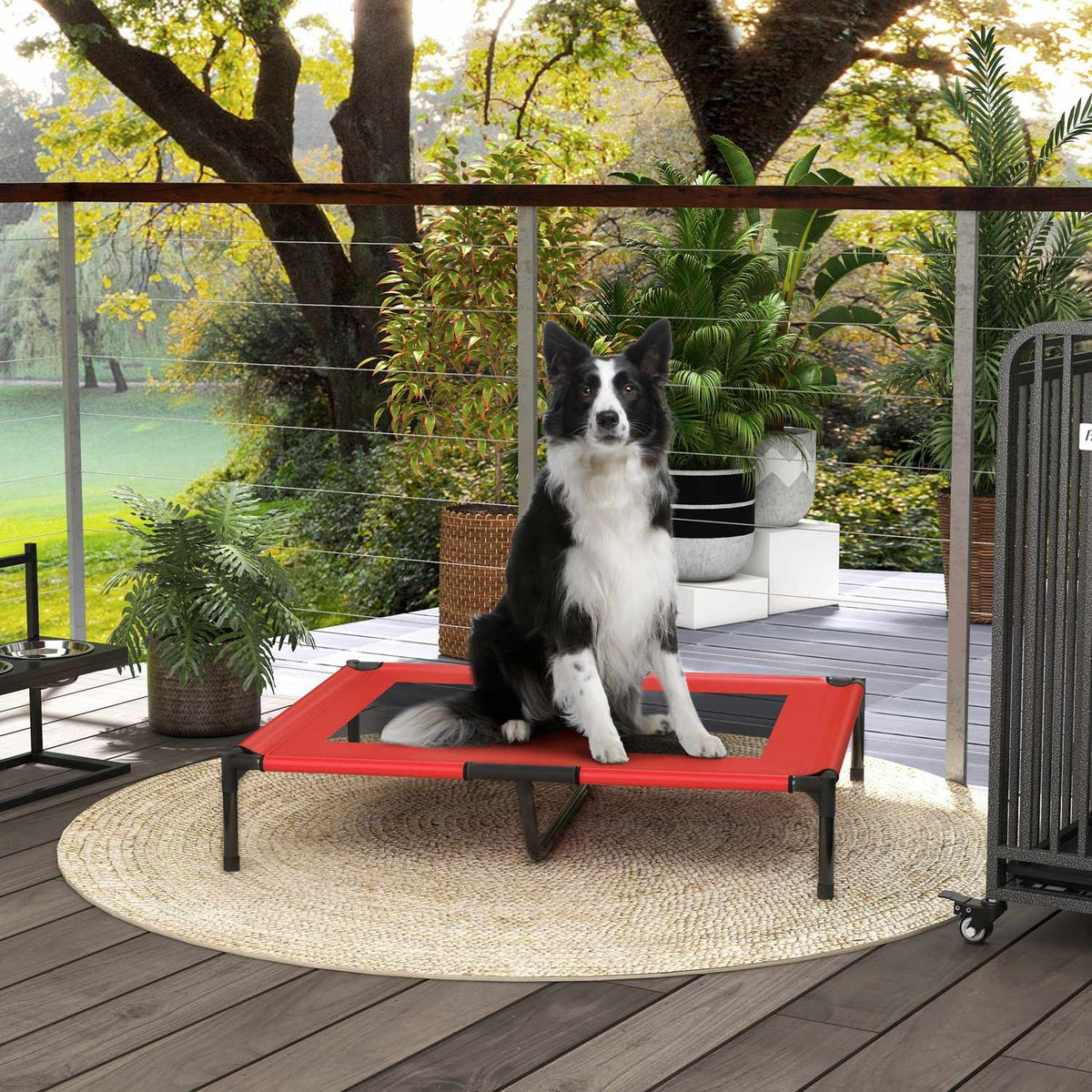 Panier pour chien surélevé d'extérieur – respirant, grand, rouge