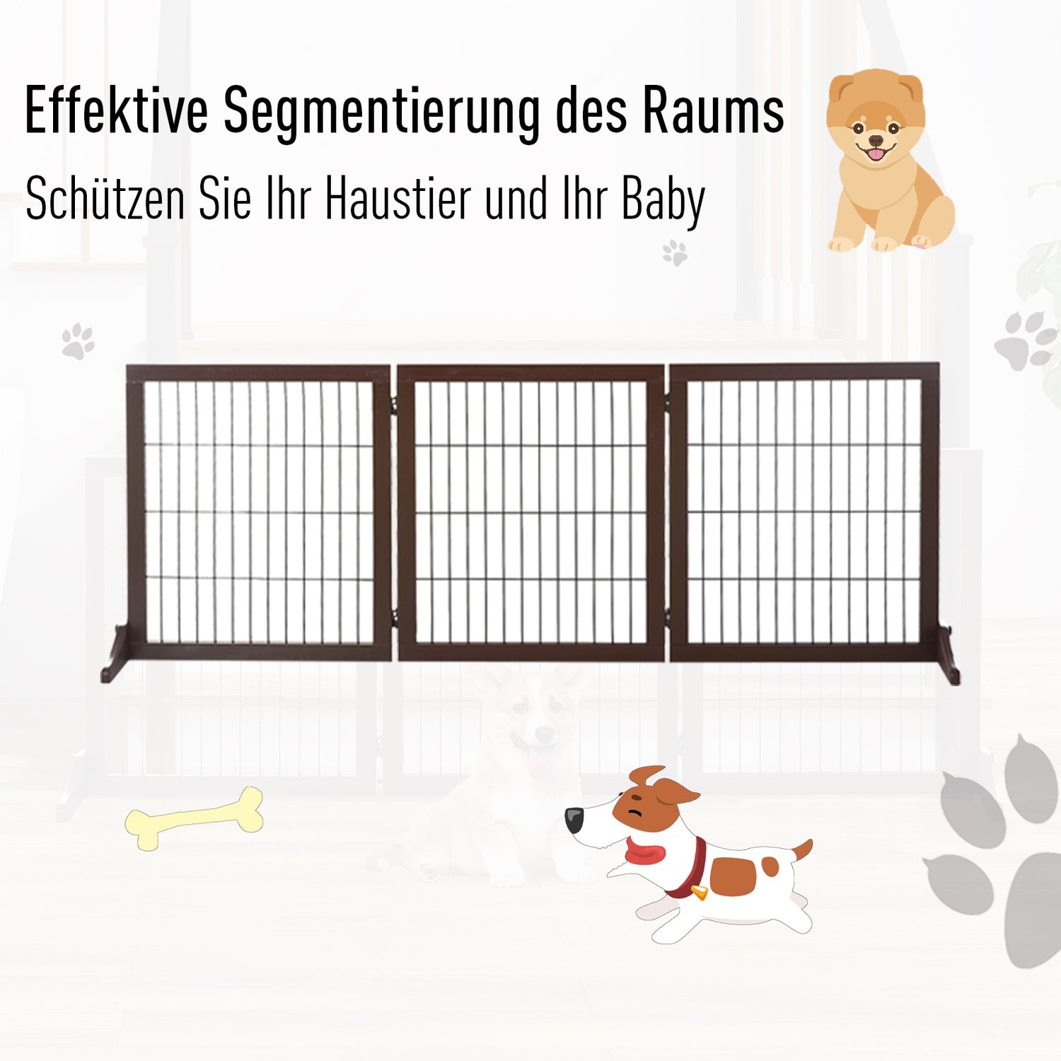 Fristående Pine Dog Gate Barrier, Brun, 185x36x71 cm