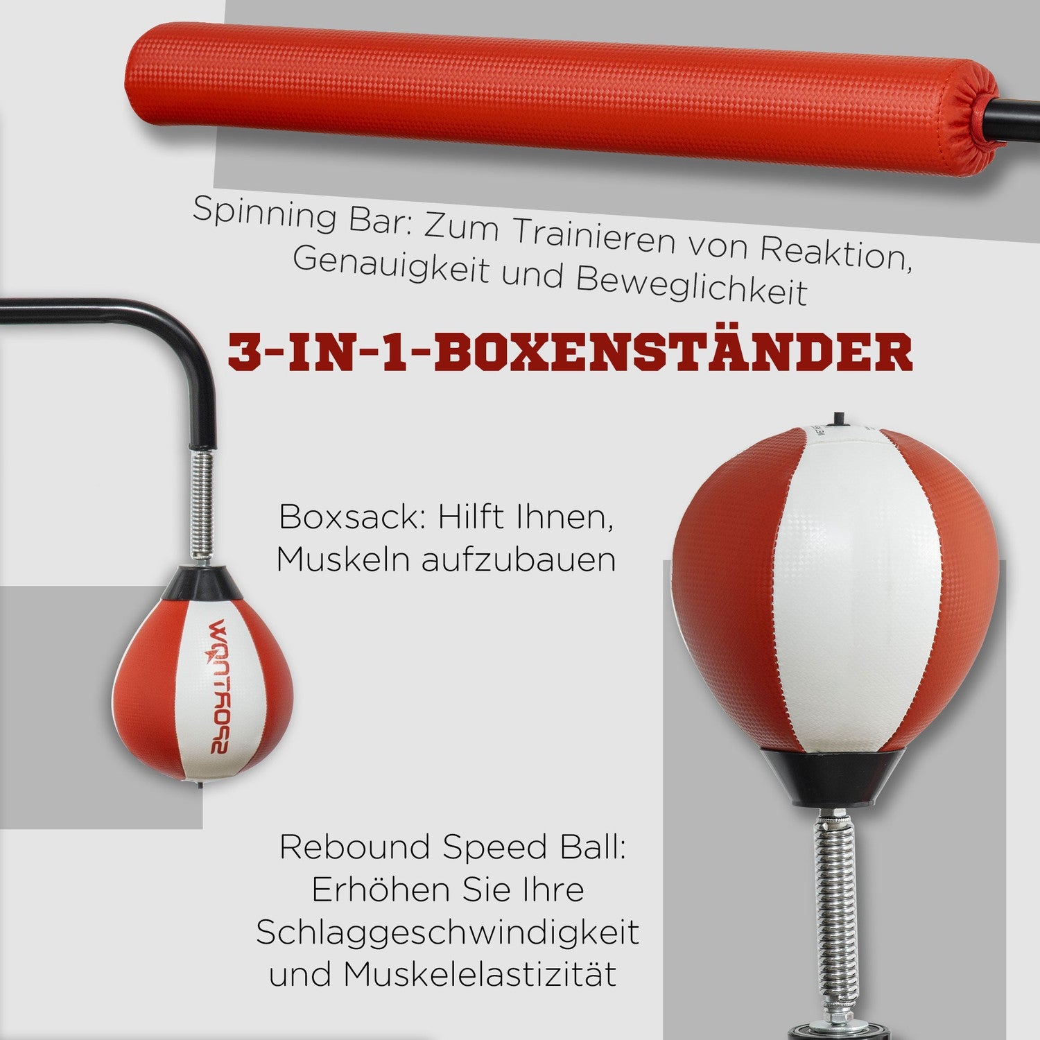 Fristående boxningssäck, justerbar höjd, reflexbollar för vuxna