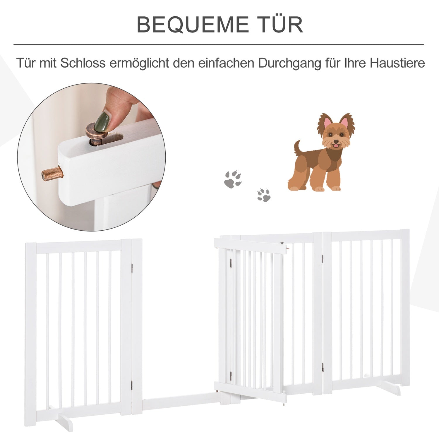 Fristående hundgrind i trä med dörr, 91 cm – Vit