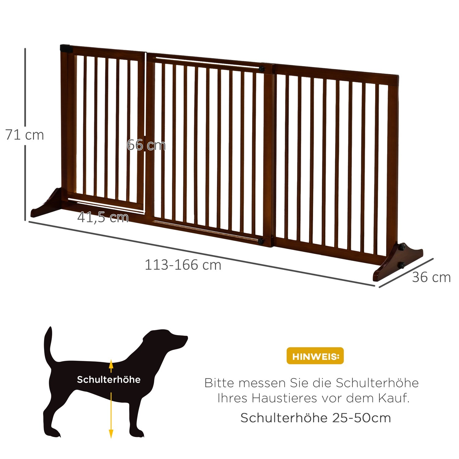 Fristående hundport i trä med dörr, brun, justerbar