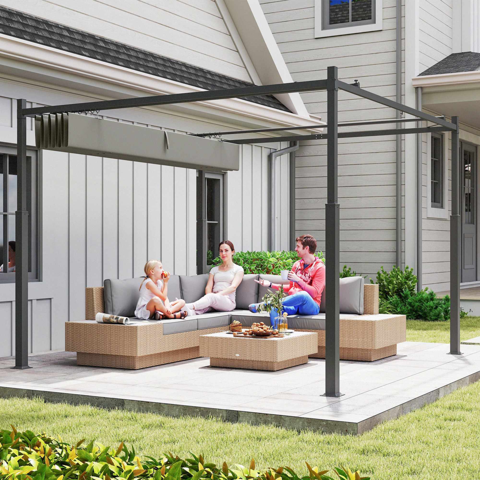 Fristående pergola 3x3m med skjuttak, UV-resistent