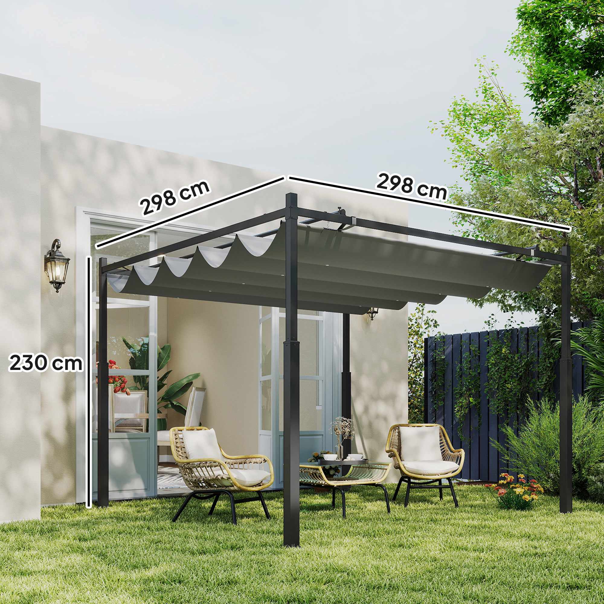 Fristående pergola 3x3m med skjuttak, UV-resistent