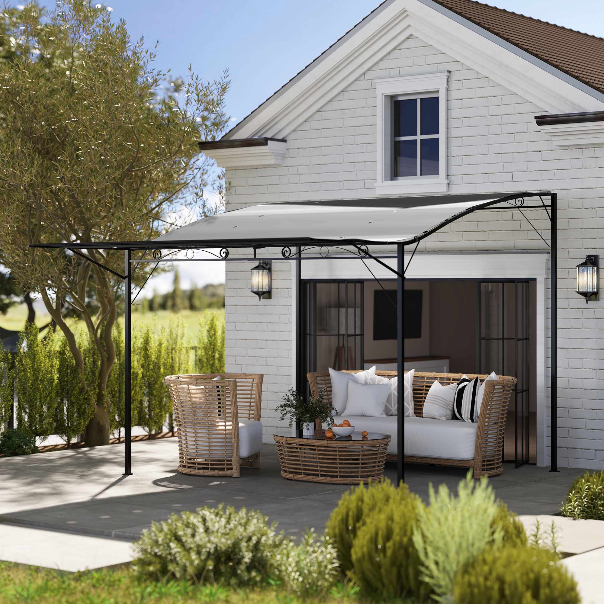 Fristående pergola med utdragbar tak, stålram