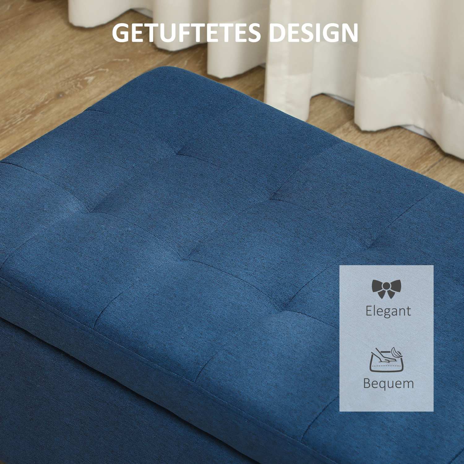 Förvaring Ottoman bänk med knapptuft, blå, 125 cm