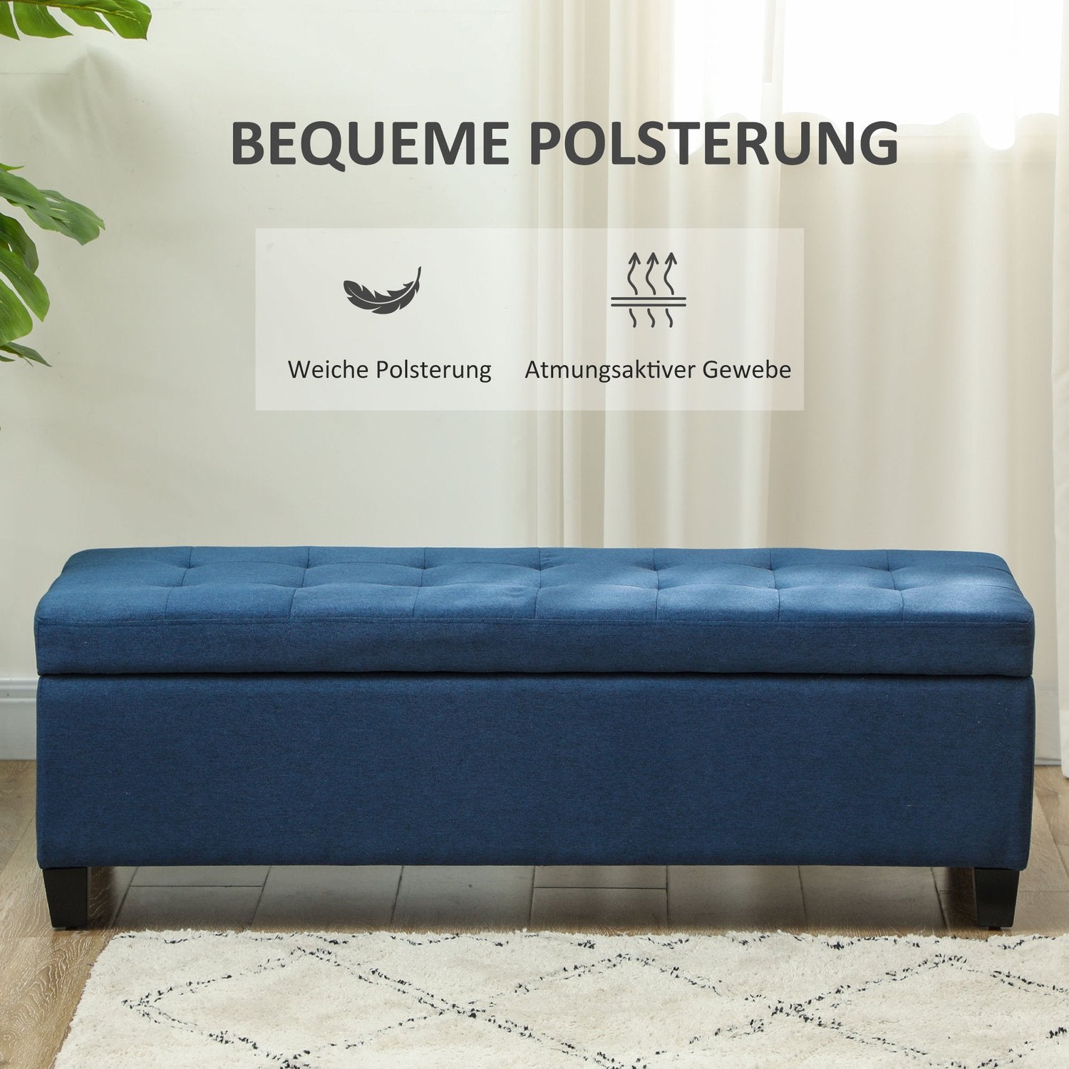 Förvaring Ottoman bänk med knapptuft, blå, 125 cm