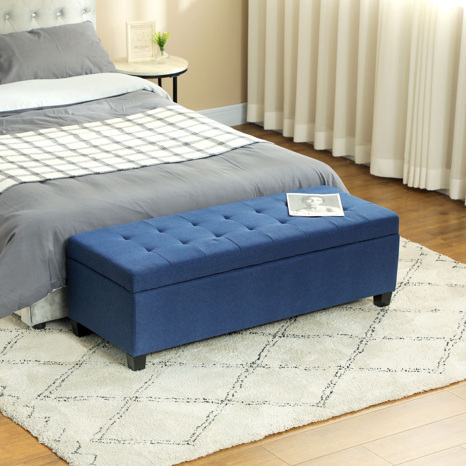 Förvaring Ottoman bänk med knapptuft, blå, 125 cm