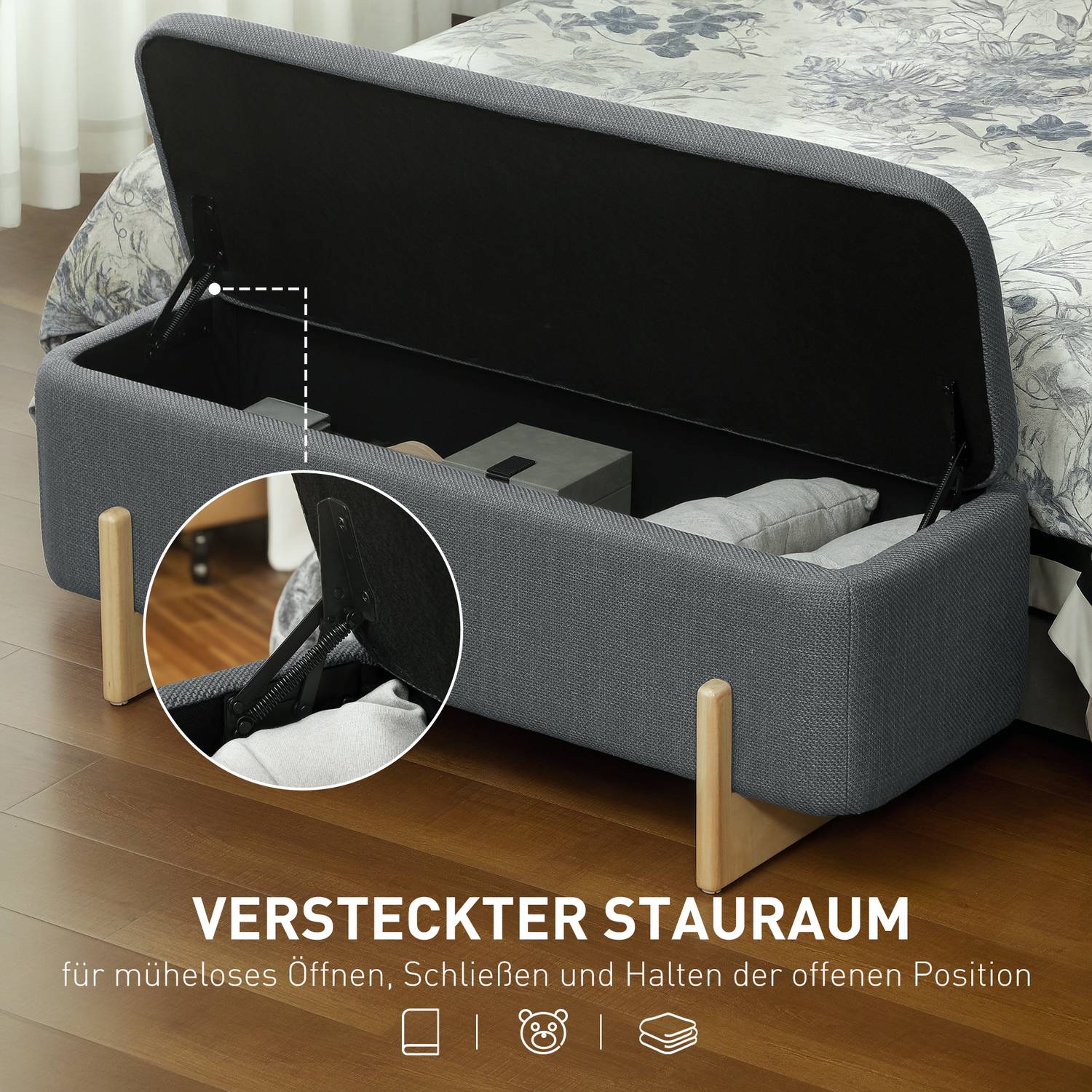 Förvaring ottomansk bänk, skumkudde, mörkgrå, 111x44x44,5 cm