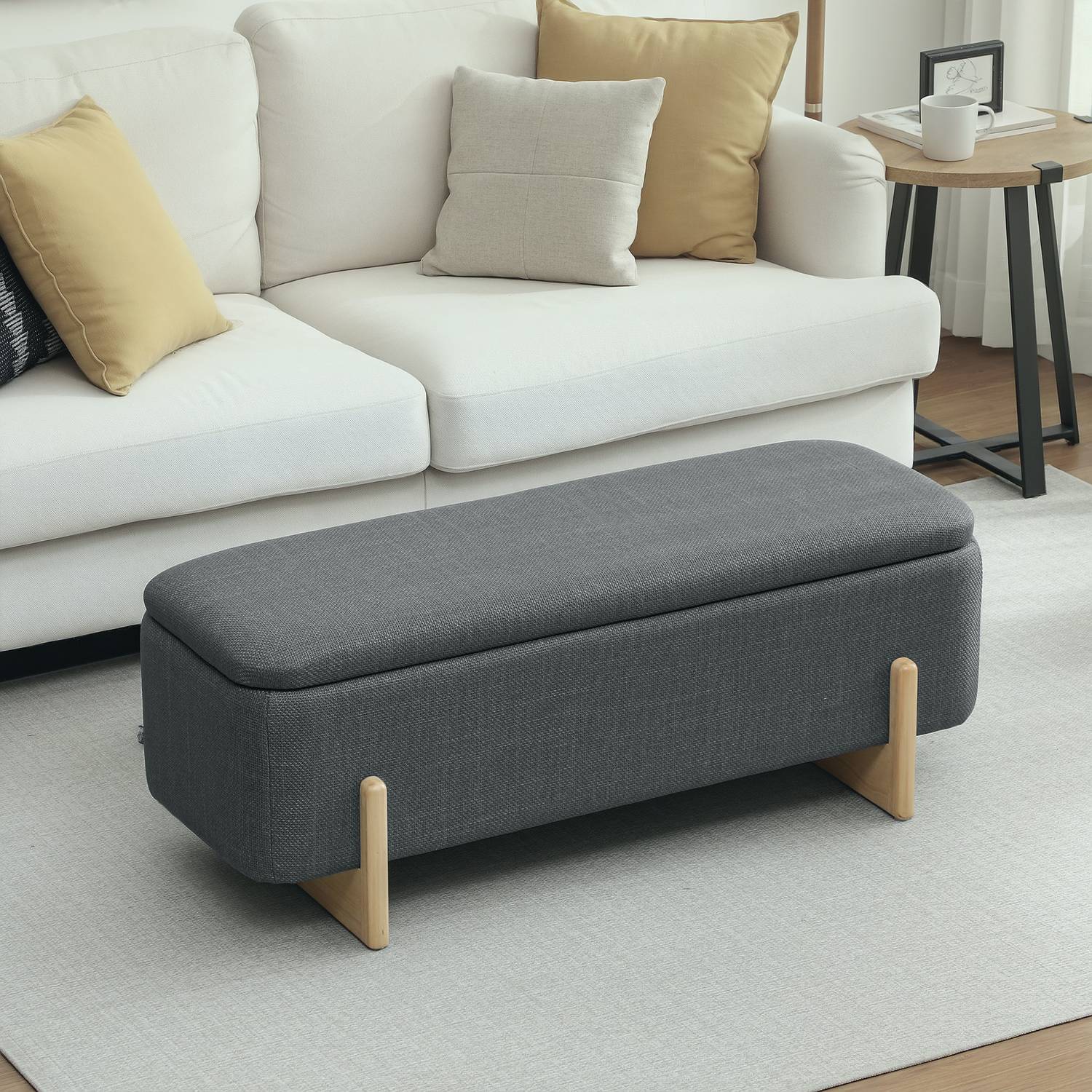 Förvaring ottomansk bänk, skumkudde, mörkgrå, 111x44x44,5 cm