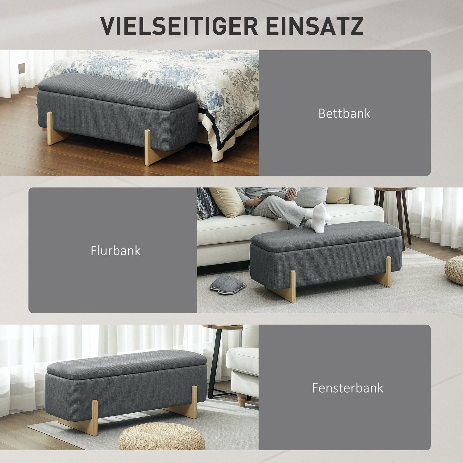 Förvaring ottomansk bänk, skumkudde, mörkgrå, 111x44x44,5 cm