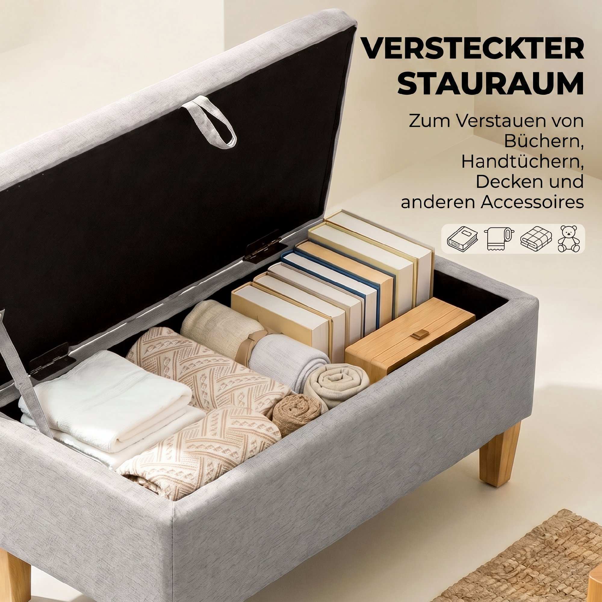 Förvaringsbänk Ottoman, Linne-Look, Ljusgrå 71cm