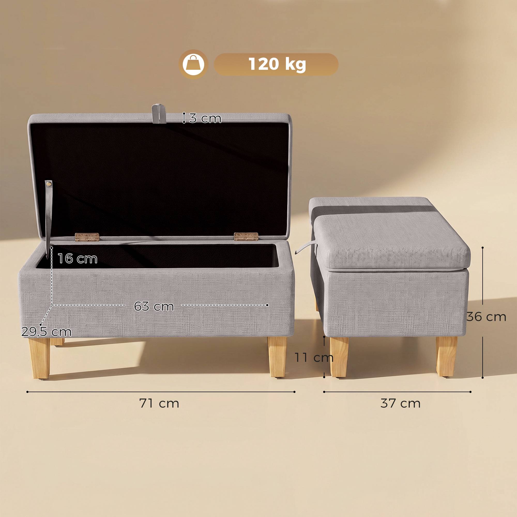 Förvaringsbänk Ottoman, Linne-Look, Ljusgrå 71cm