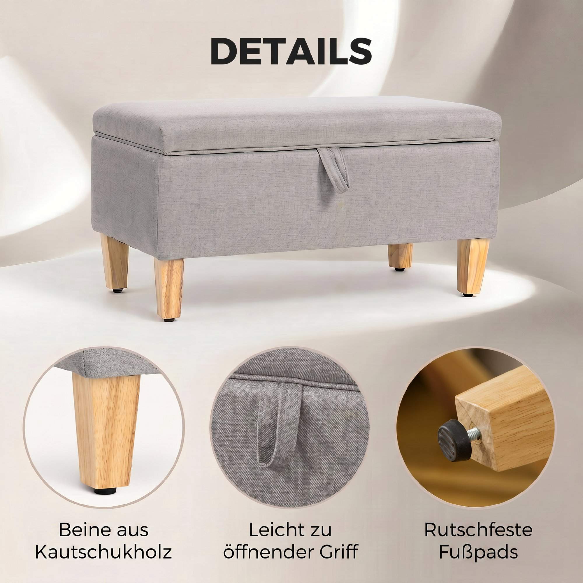 Förvaringsbänk Ottoman, Linne-Look, Ljusgrå 71cm