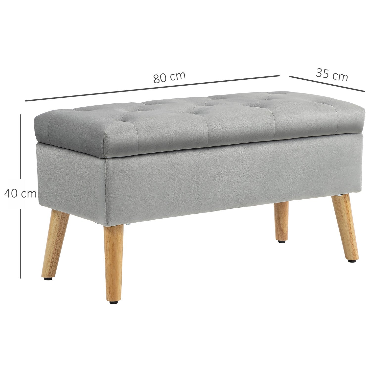 Förvaringsbänk med lock, Grey Velvet Look, 102 x 35 x 43 cm